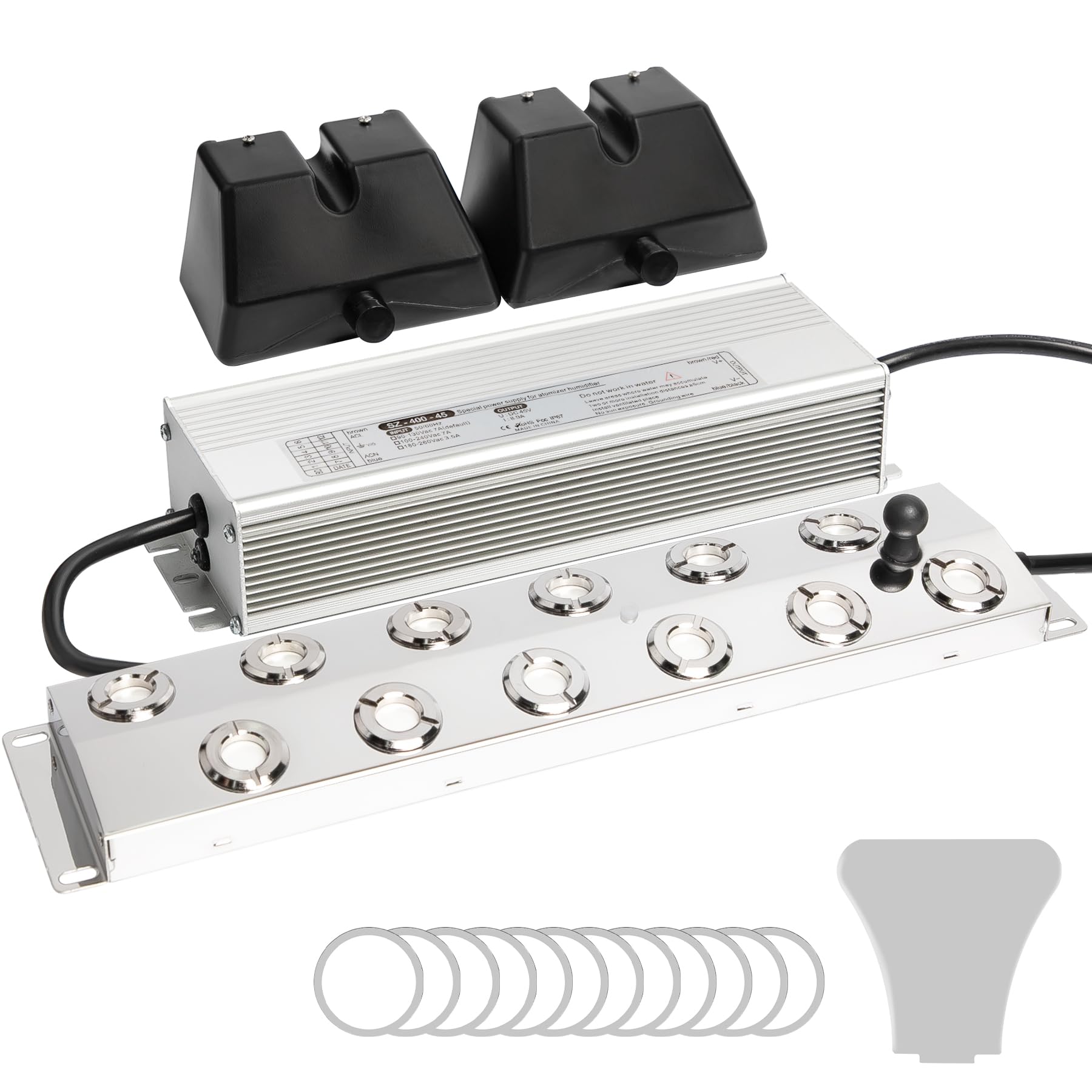 12-Head Ultrasonic Fogger with Float - 9000ml/H High Output Mist Maker, 400W Waterproof Power Supply - Ideal for Ponds, Greenhouses, Rock Gardens, Lawn Decor & Halloween Special Effects