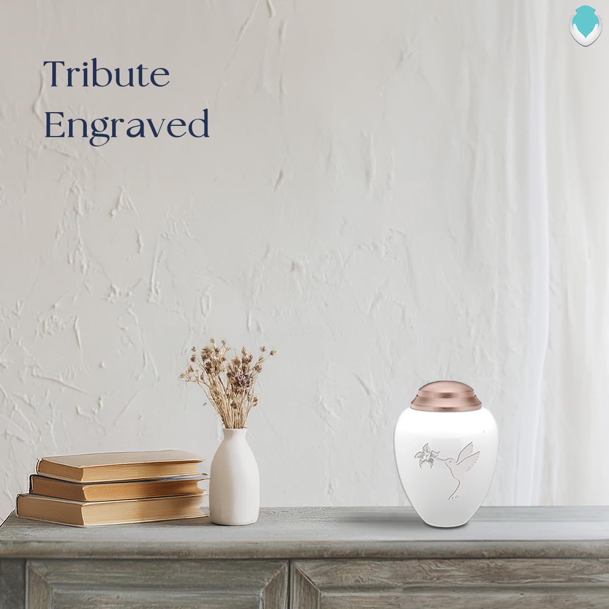Beautiful White & Rose Gold Hummingbird Keepsake Urn for Ashes - Memorial Cremation Urn for Loved Ones - Perfect for Home Display & Funeral Services
