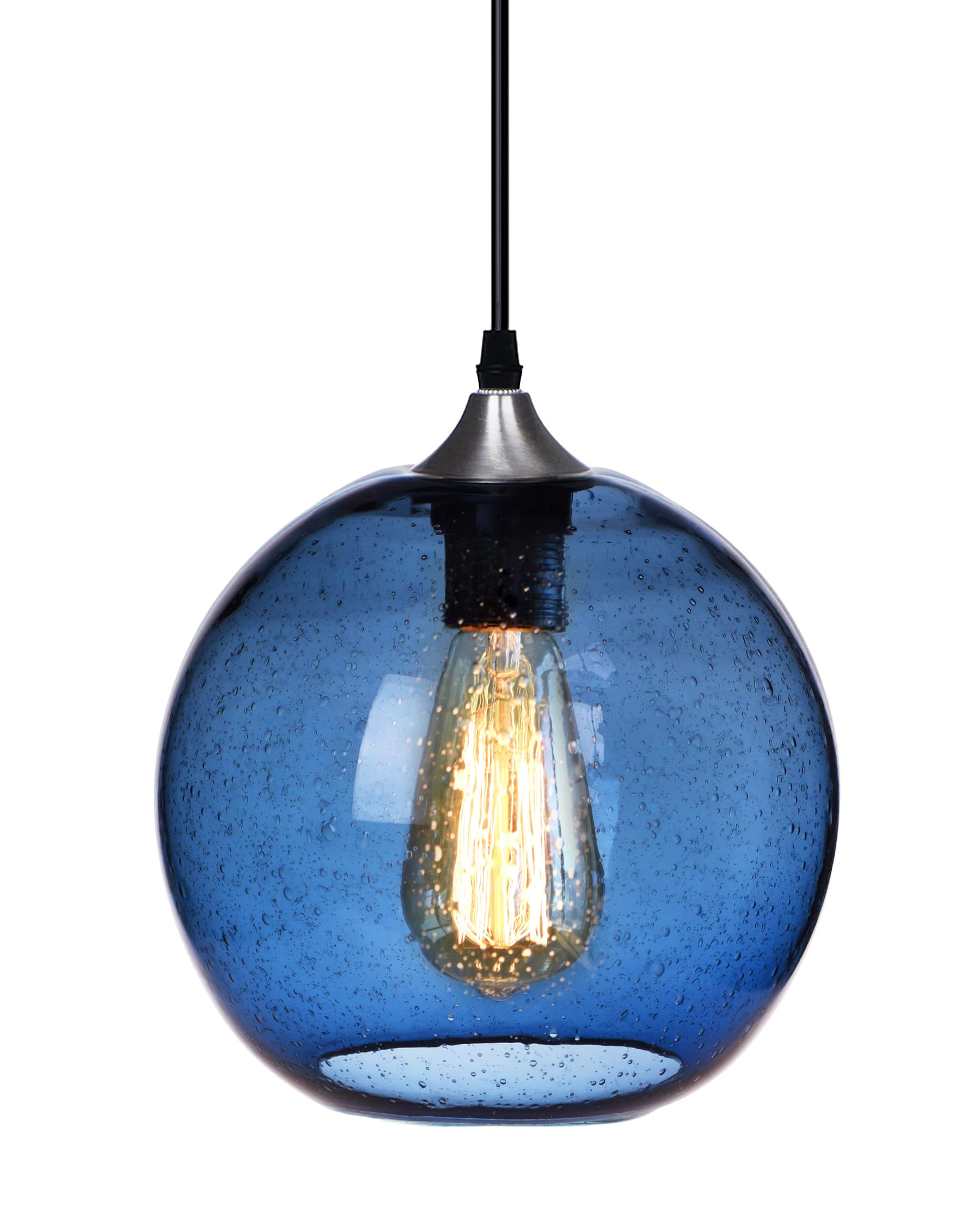 ARIAMOTION Modern Blue Bubbles Hand-Blown Glass Pendant Light - 8.7 Inch Vintage Globe Chandelier for Kitchen Island, Sink Bar & Bedroom | Perfect for Dining Room, Foyer & Contemporary Home Decor