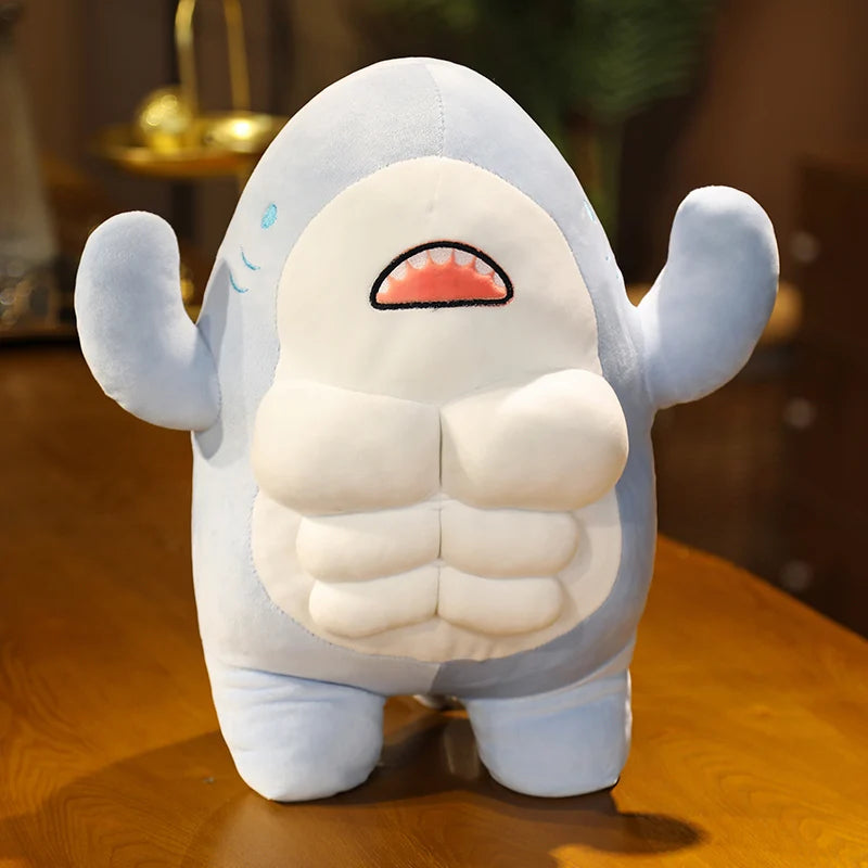 40cm Cute Workout Shark Plush Toy - Soft Stuffed Animal Pillow, Mr. Muscle Shark Doll for Kids & Girls - Perfect Gift for Bedtime, Nursery Decor, and Stress Relief