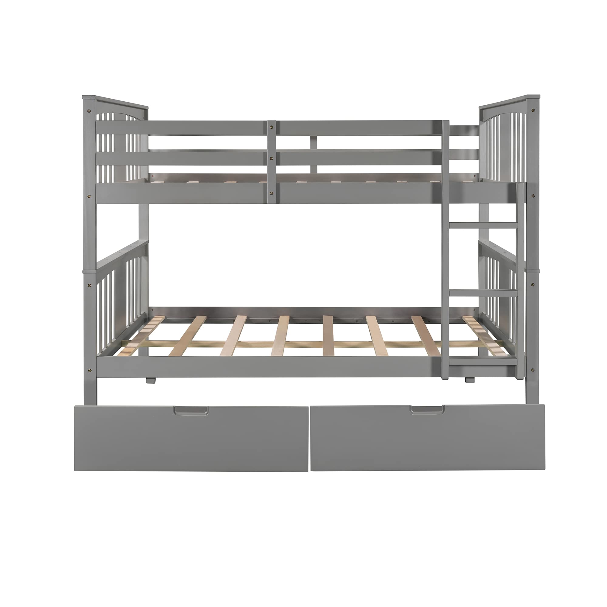 Convertible Full Over Full Bunk Bed with Storage Drawers - Sturdy Wood Bunk Bed Frame with Safety Guardrail & Ladder for Kids, Teens & Adults - Grey Twin Bunk Beds for Small Spaces - Perfect for Kids' Bedrooms, Dorm Rooms & Guest Rooms