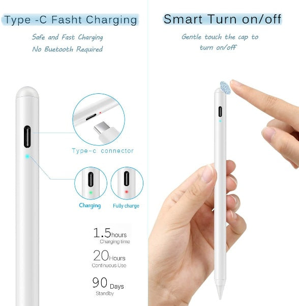 Apple Pencil Stylus for iPad Air 10.9 (4th Gen), iPad Pro 11/12.9, iPad Mini 5, iPad 10.2/7/8 Gen (2018-2021 Models) - 2 Pack with Free Replacement Tips | Palm Rejection & Auto Power Off | Perfect for Drawing, Note-Taking & Digital Art