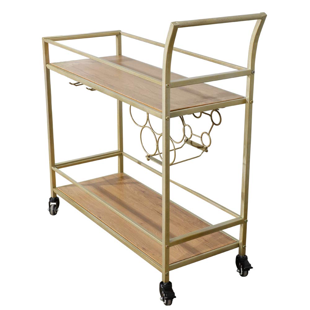 Gold Bar Serving Cart - Portable Drink & Beverage Cart for Kitchen, Party, Dining Room & Living Room - Ideal for Home Entertaining, Cocktail Mixing & Hosting Guests