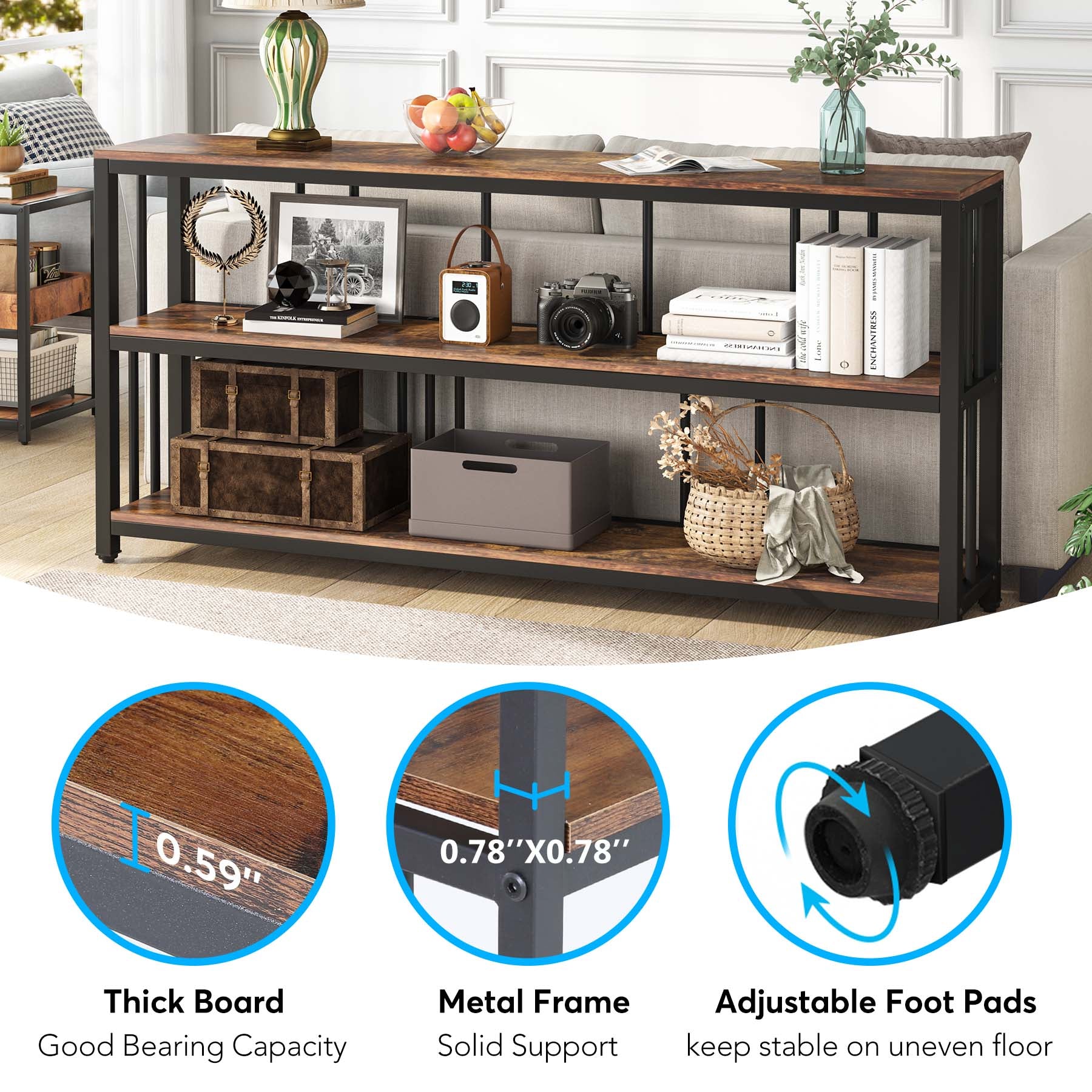 3-Tier Console Table for Living Room - 70.9