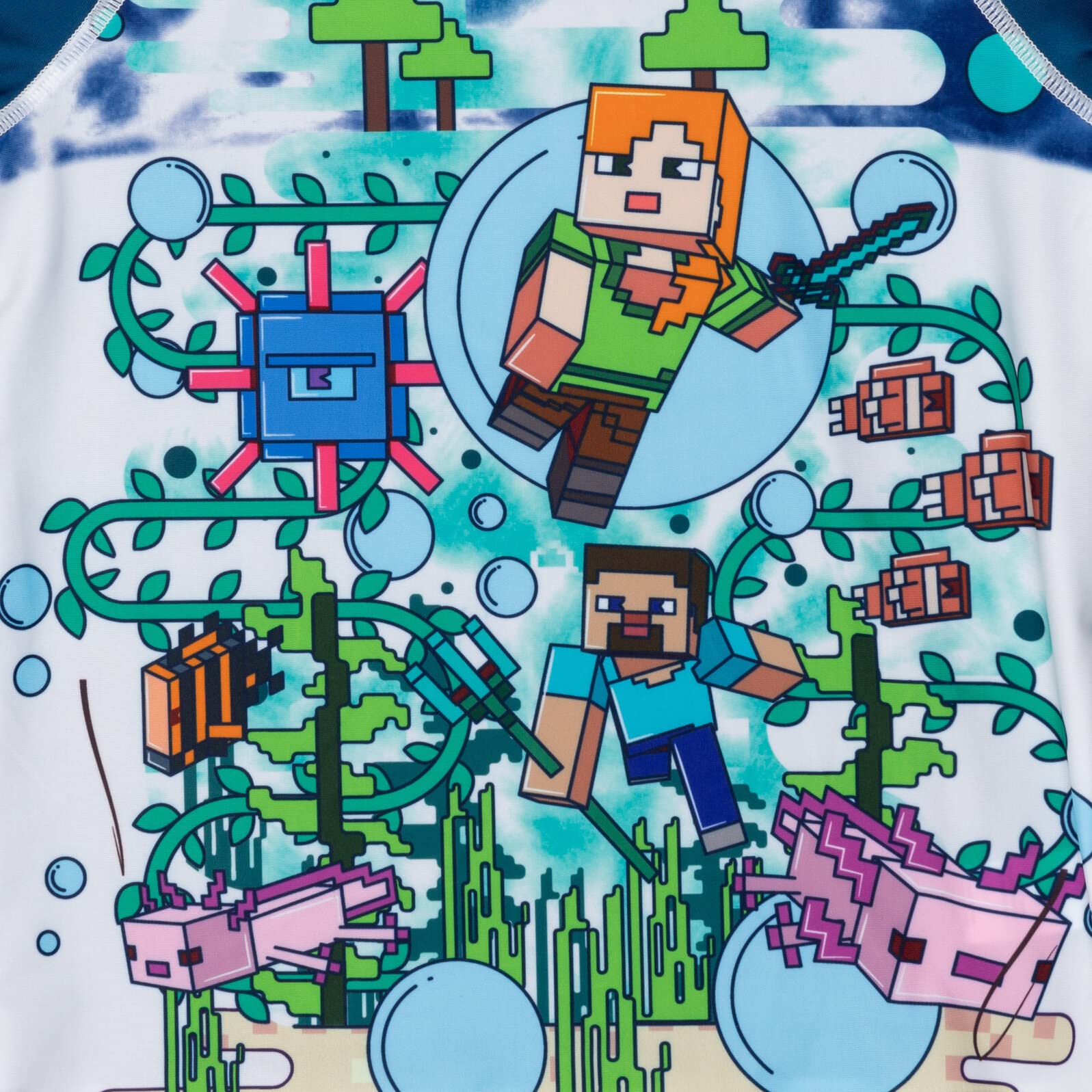Minecraft Zombie Creeper Alex Steve Rash Guard & Swim Trunks Set for Kids - UV Protection Swimwear for Boys & Girls at Pool, Beach & Summer Activities