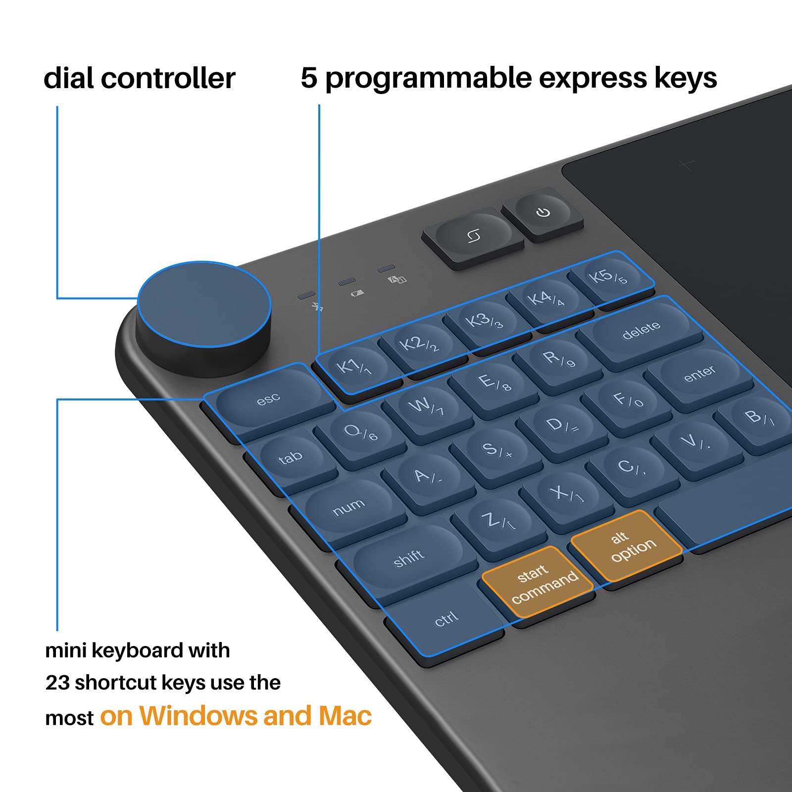 HUION Inspiroy Keydial KD200 Wireless Drawing Tablet - 8.9x5.6inch Bluetooth Graphic Tablet with Keyboard Dial, 5 Custom Express Keys & Battery-Free Stylus - Compatible with Windows/Mac/Android - Perfect for Digital Art, Animation & Online Teaching