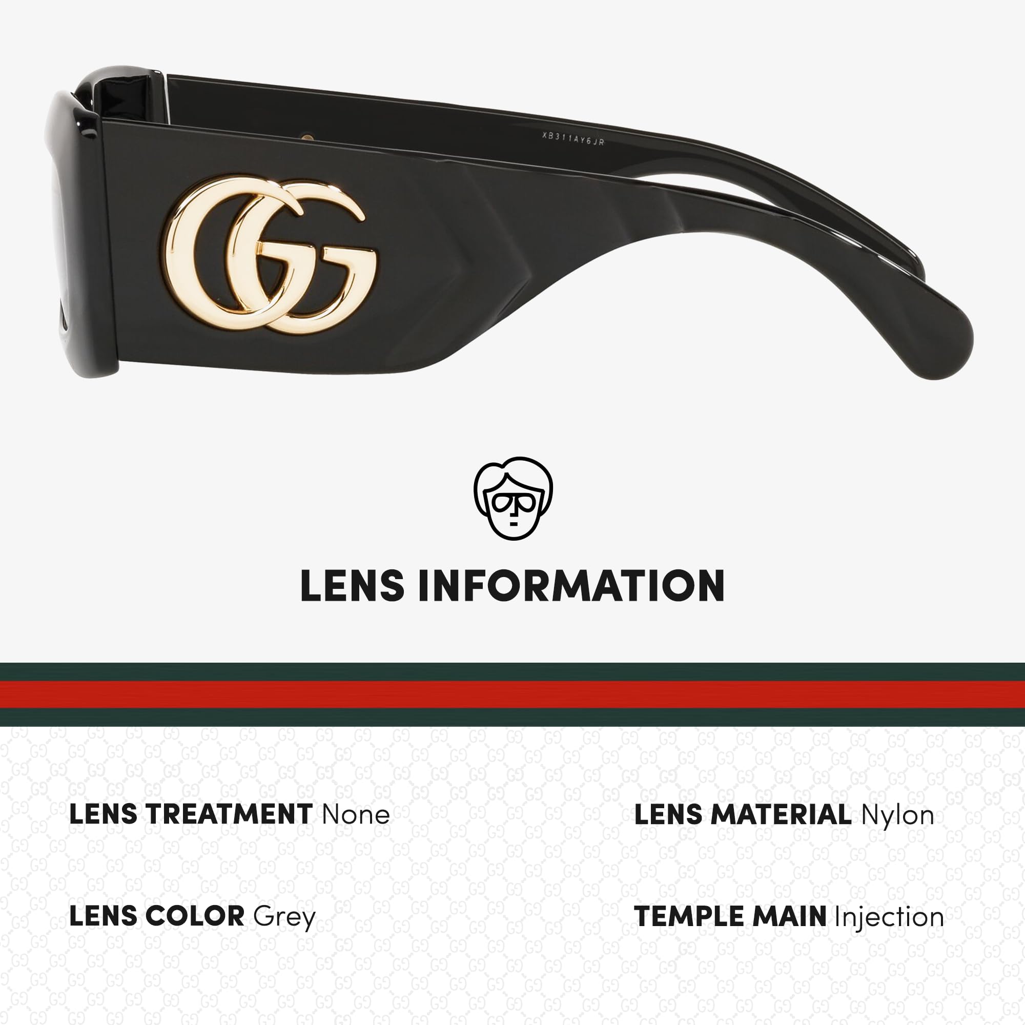 Gucci GG0811S Black Grey Rectangle Women's Sunglasses with Luxury Eyewear Kit - Stylish UV Protection Shades for Fashion, Travel & Outdoor Activities