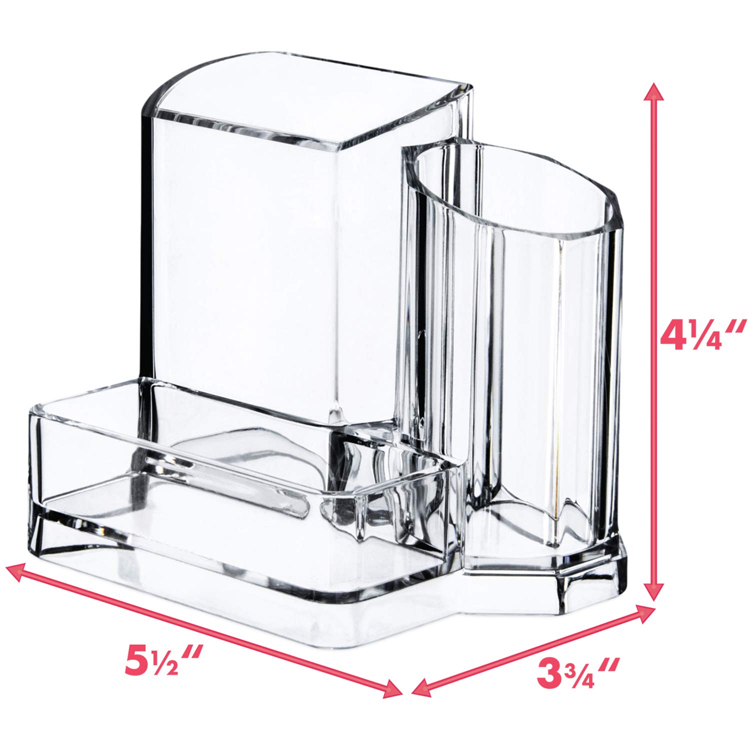 Clear 3-Compartment Bathroom & Office Organizer - Toothbrush Holder, Soap Dispenser, Makeup Brush & Lipstick Storage | Perfect for Vanity, Countertop, and Sink Organization