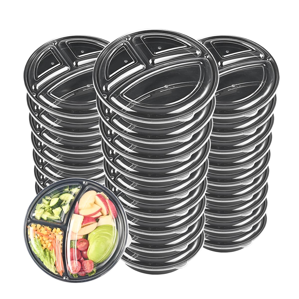 48 Pack Plastic Meal Prep Containers with Lids - 3 Compartment Bento Lunch Boxes for Portion Control - Stackable, Microwave, Dishwasher & Freezer Safe (33 oz) - Perfect for Meal Prepping, Office Lunches, Picnics & Leftovers Storage