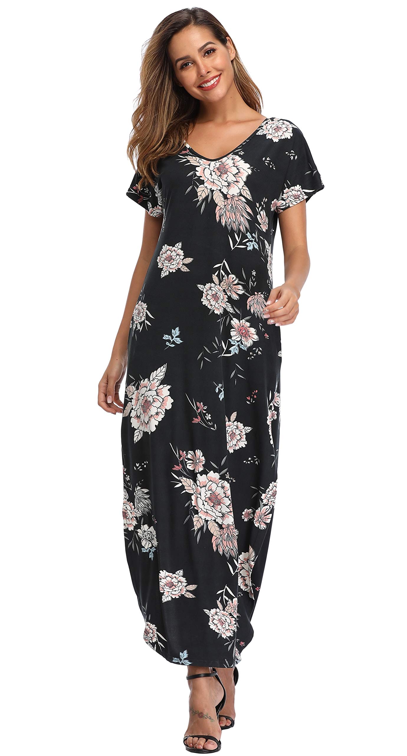Floral Print Women's Maxi Dress - Long Casual Summer Dress with Pockets for Beach, Party & Vacation | Lightweight Flowy Boho Dress for Outdoor Events, Date Night & Travel