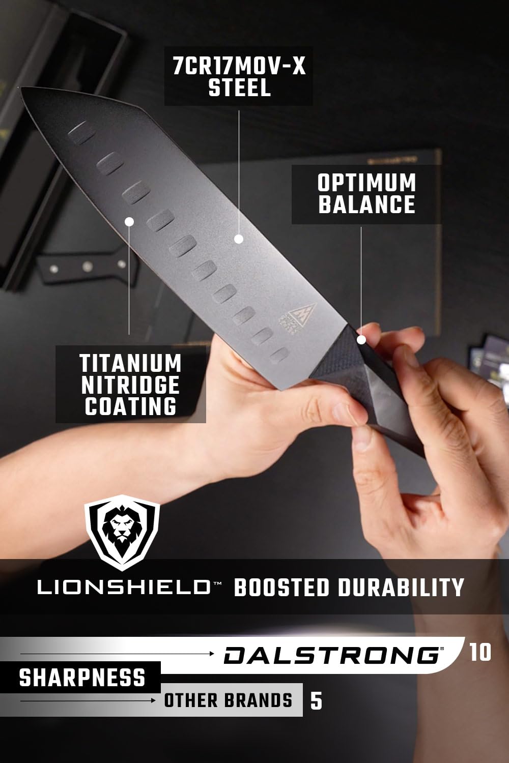 Dalstrong Santoku Knife 7 Inch - Shadow Black Series - Razor Sharp Japanese Kitchen Knife with Black Titanium Nitride Coating - High Carbon 7CR17MOV-X Vacuum Treated Steel - Includes Sheath - Perfect for Chopping Vegetables & Slicing Meat - NSF Certified Professional Chef Knife