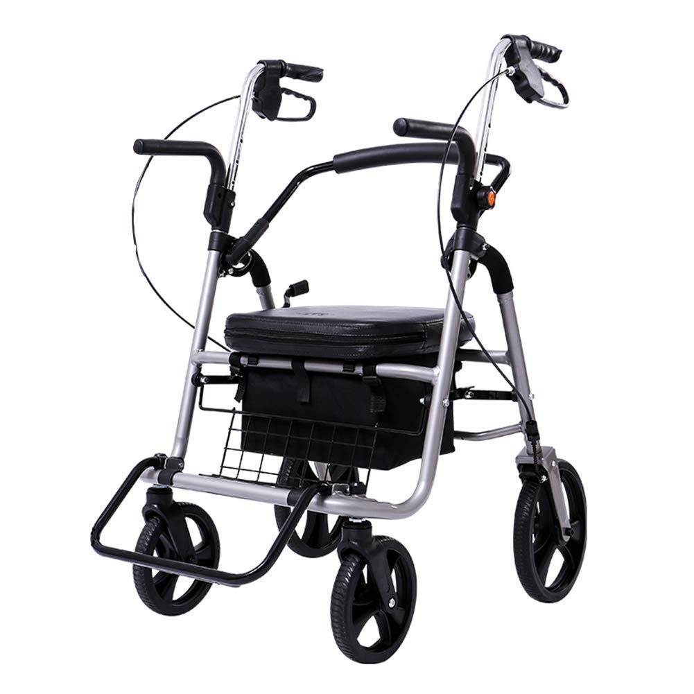 Lightweight Folding Rollator Walker with Padded Seat & Backrest, 4-Wheel Mobility Aid with Underseat Basket - Transport Chair for Seniors & Adults (Indoor/Outdoor Use)