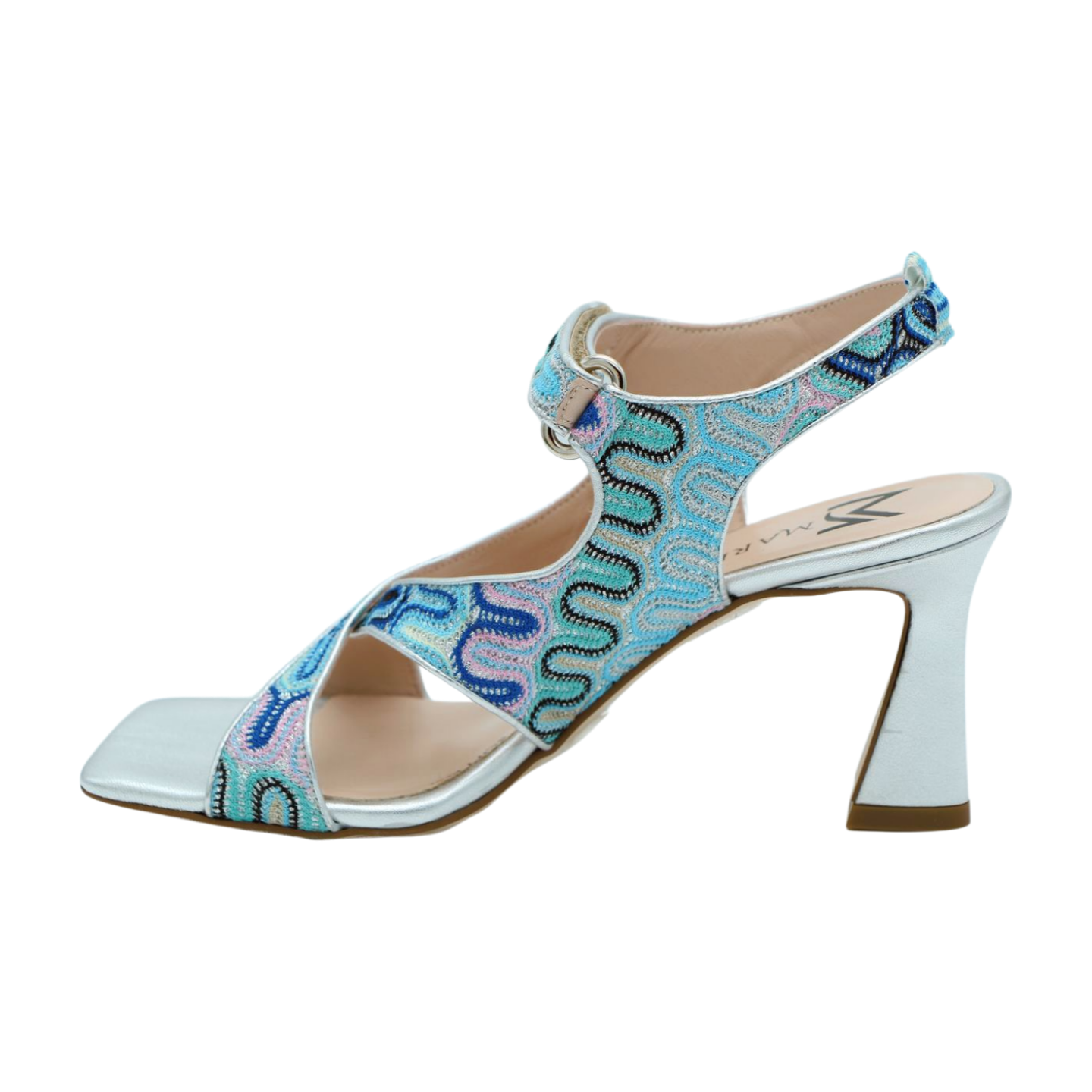 MARIAN Women's Blue Sandal with Silver Block Heel - Comfortable Dress Sandals for Weddings, Parties & Summer Outings