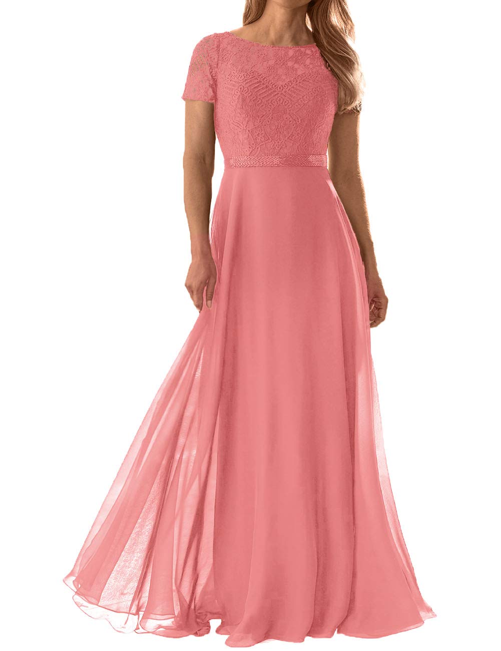 Elegant Long Mother of the Bride Dresses - Lace Chiffon Formal Gowns for Women - Mother of the Groom Wedding Attire - Short Sleeve Evening Dress - Perfect for Weddings, Receptions & Special Occasions