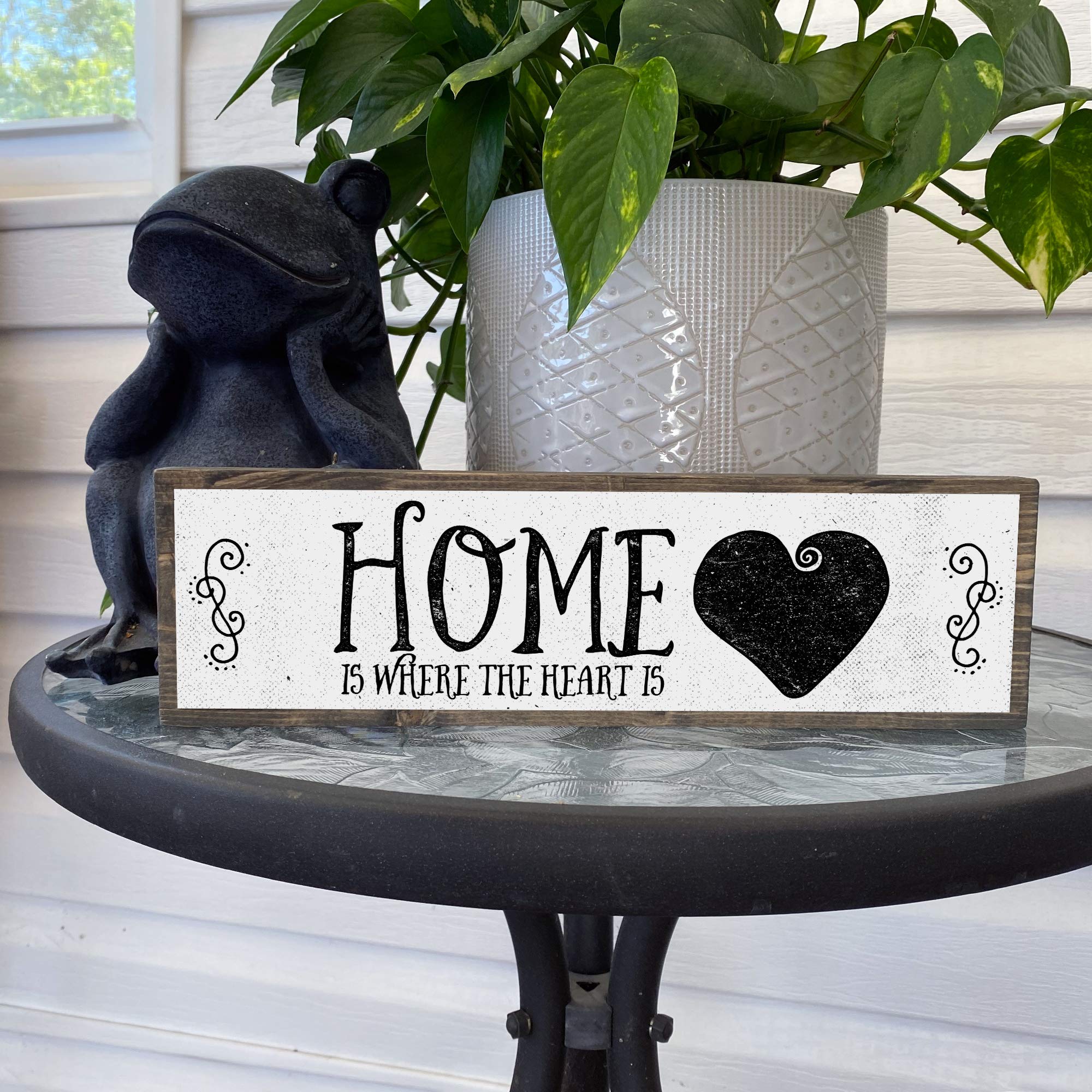 Rustic Home Wood Signs - Medium Size with Wood & Metal Design - 'Home Is Where The Heart Is' Wall Decor for Farmhouse, Living Room & Entryway