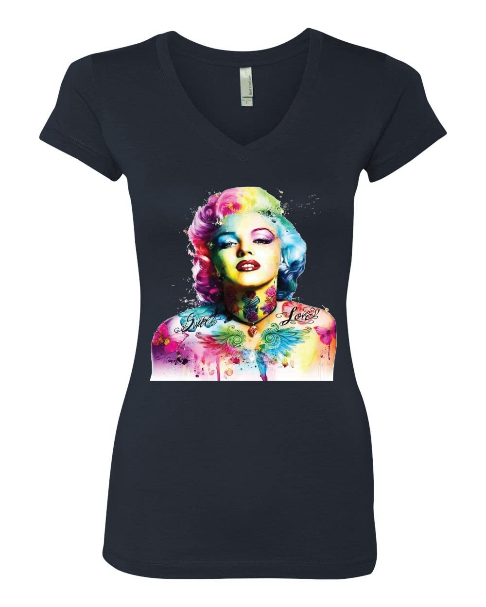 Vibrant Marilyn Multicolor Pop Art T-Shirt for Women - Junior Fit V-Neck Tee - Perfect for Casual Wear, Pop Culture Events & Retro Fashion Outfits