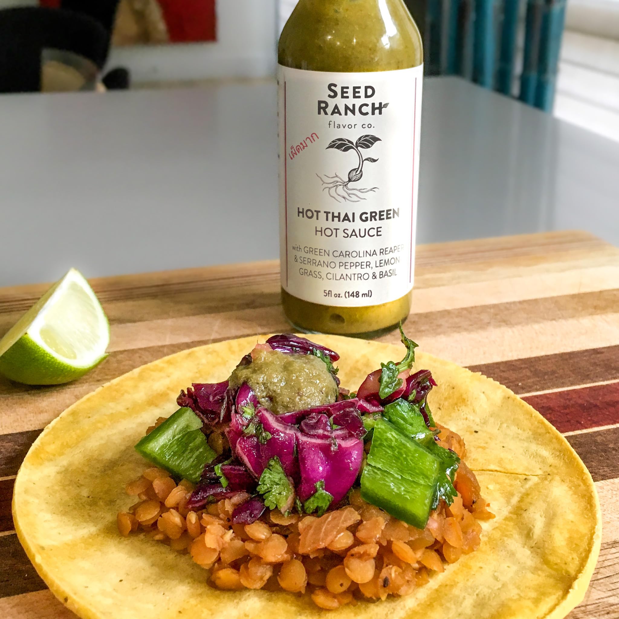 Seed Ranch Hot Thai Sauce 3-Pack - Spicy Green Carolina Reaper Pepper Sauce - Organic, Vegan, Non-GMO, Gluten-Free Gourmet Hot Sauce - Featured on Hot Ones Show - Perfect for Rice Bowls, Noodles, Breakfast & Protein Dishes