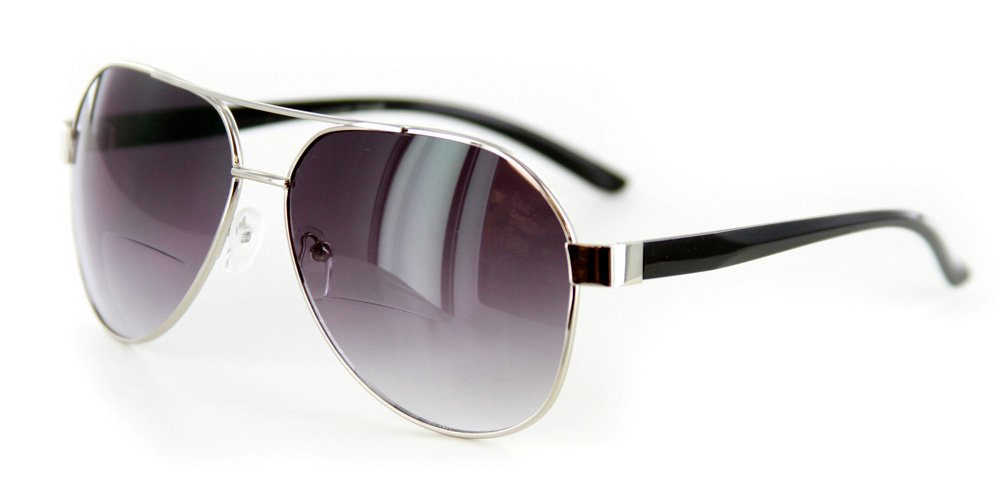 Traditional Aviators Bifocal Sunglasses (Chrome/Smoke +1.00) - Polarized UV Protection Reading Glasses for Men & Women - Perfect for Driving, Fishing, and Outdoor Activities