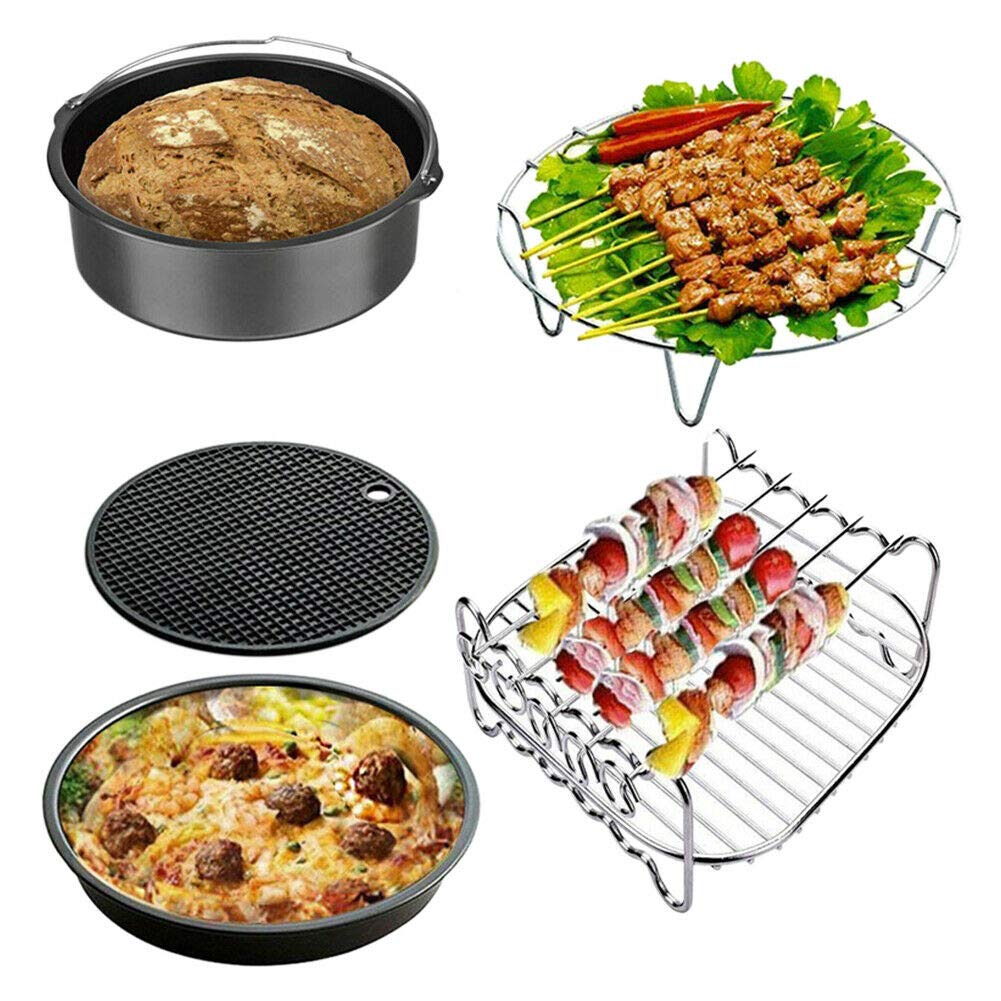 Rummyluckjp 7-Inch 5-Piece Air Fryer Accessories Kit - Nonstick Pizza Pan, Cake Barrel & Metal Cooking Tools for Home Kitchen | Perfect for Baking, Roasting & Air Frying Snacks, Meals & Desserts