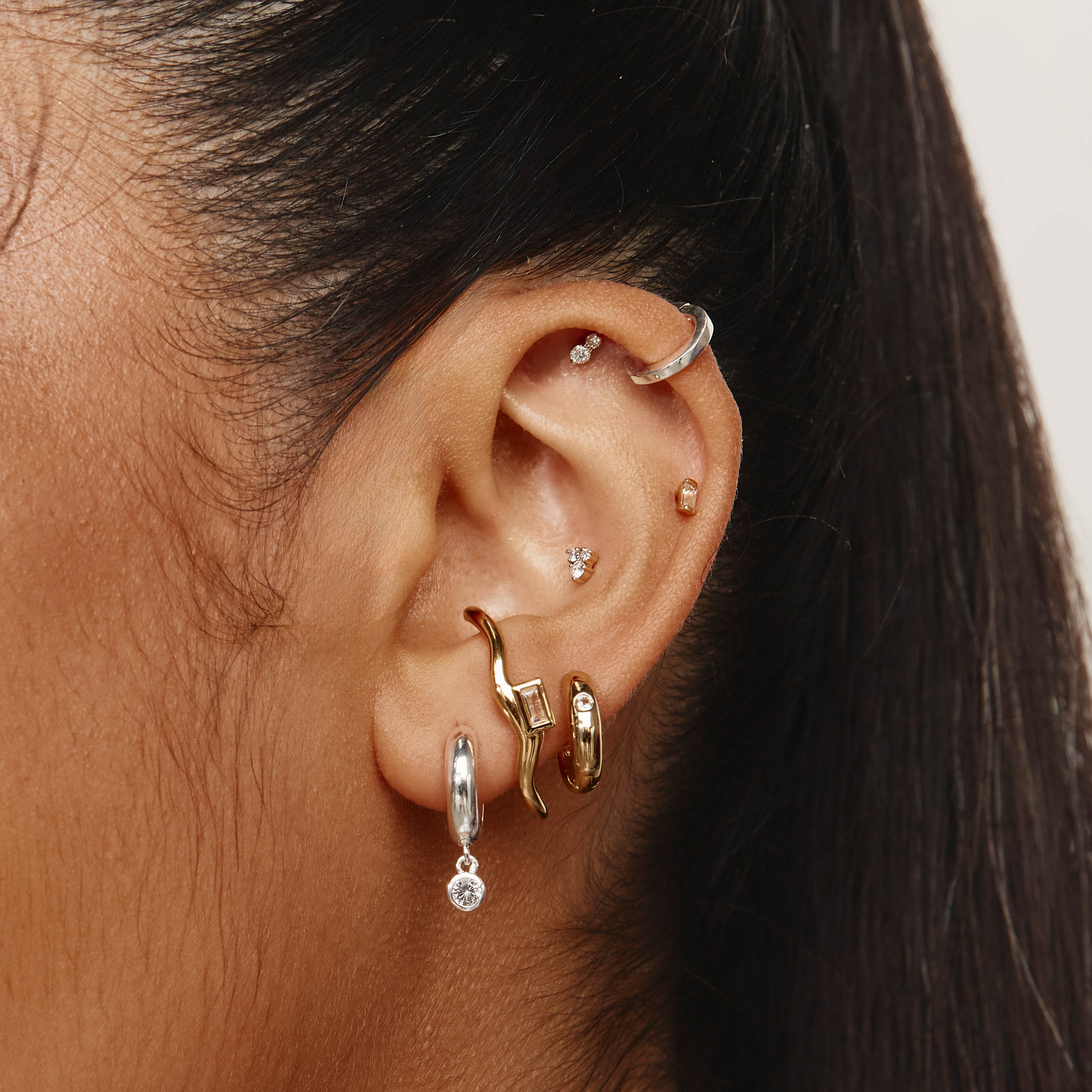 White Topaz Round Drop Charm Huggie Earrings in Sterling Silver - Perfect for Weddings, Parties & Everyday Elegance