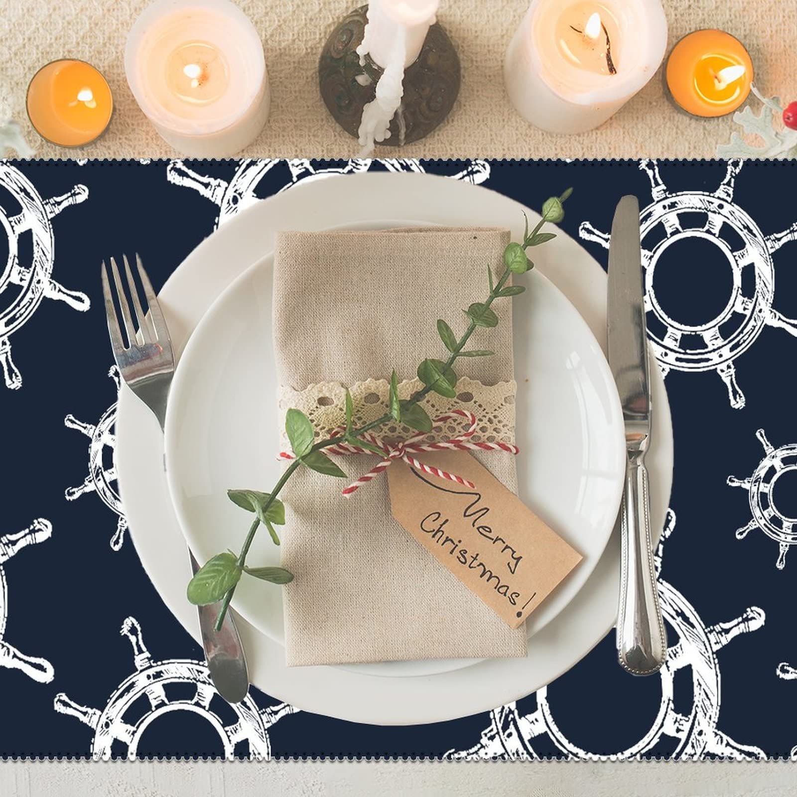 Coastal Coral Canvas Placemats 12×18in - Nautical Anchor & Sailboat Beach House Decor for Kitchen & Dining Table | Perfect for Coastal-Themed Homes, Summer Entertaining & Beach Vacation Vibes
