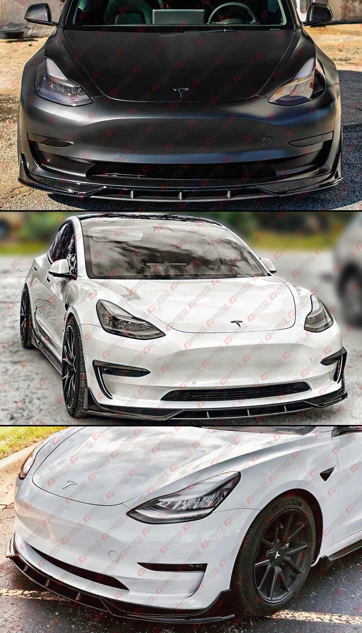 2017-2022 Tesla Model 3 Gloss Black Front Bumper Lip Spoiler Kit - 4PC Performance Style Winglet Splitter for Enhanced Aerodynamics & Sporty Look | Perfect for Car Enthusiasts & Street Racing