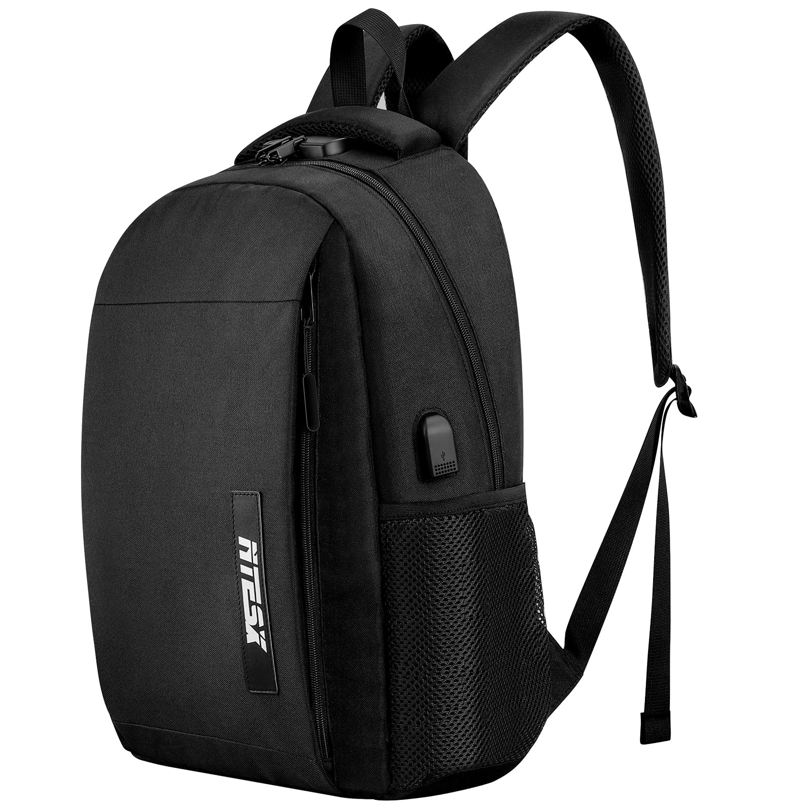 Anti-Theft Laptop Backpack with USB Charging Port & Security Lock - 15.6 Inch Waterproof Travel Backpack for Men & Women - Business, College, Commuting & Airplane Carry-On - Black