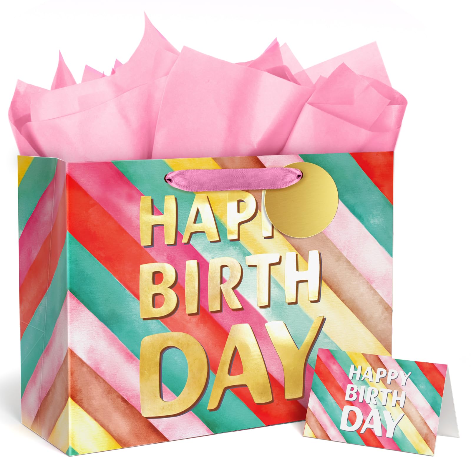 BGTCARDS Reusable Birthday Gift Bags with Tissue Paper & Greeting Card - 13x10x5 Inch Party Favor Bags with Handles for Presents, Birthdays, Baby Showers & Special Occasions | Perfect for Gift Wrapping, Party Decorations & Thoughtful Surprises