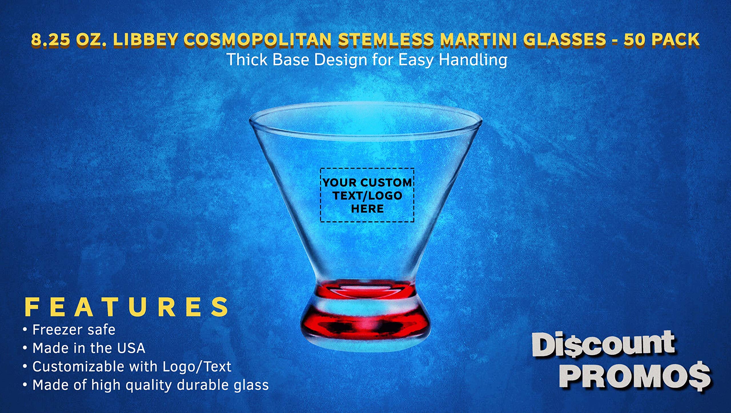 Personalized Libbey Martini Glasses 8.25 oz (Set of 50) - Custom Bulk Barware for Cocktails, Weddings, Parties & Events - Elegant Red Glassware for Home Bars, Restaurants & Corporate Gifts