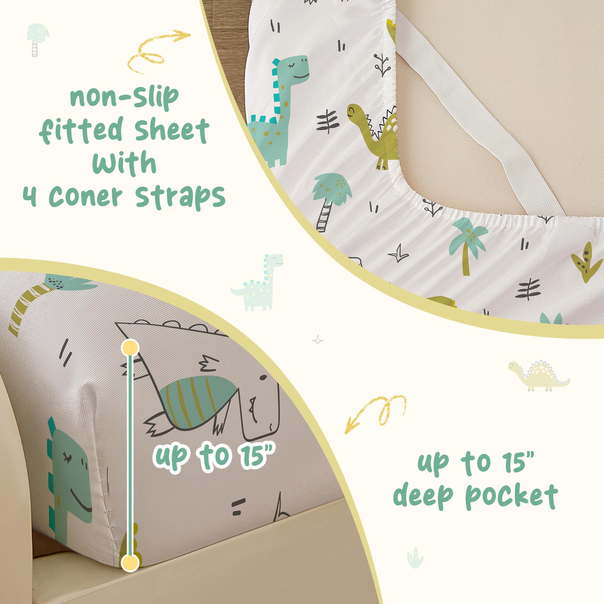 Dinosaur Twin Sheet Set for Kids - Soft Microfiber Bedding with Elastic Corner Straps (Green) - Perfect for Boys & Girls Bedrooms, Sleepovers, and Themed Decor