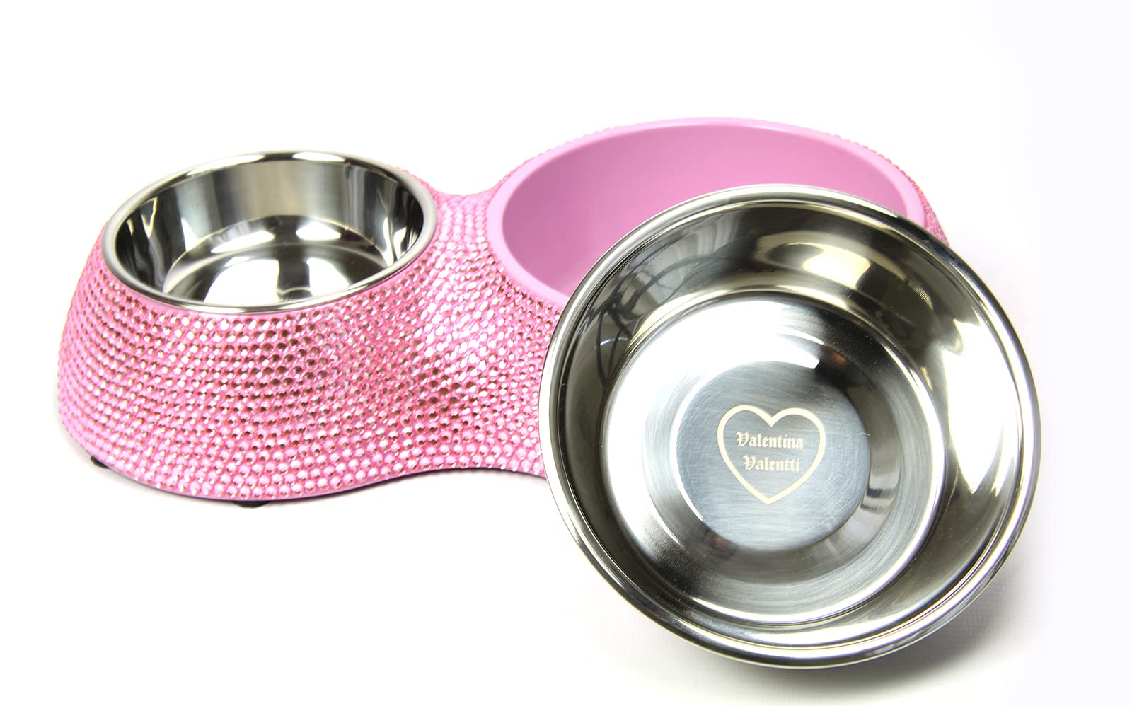 Pink Crystal Double Pet Food Bowl - Cat & Dog Feeder for Home Use