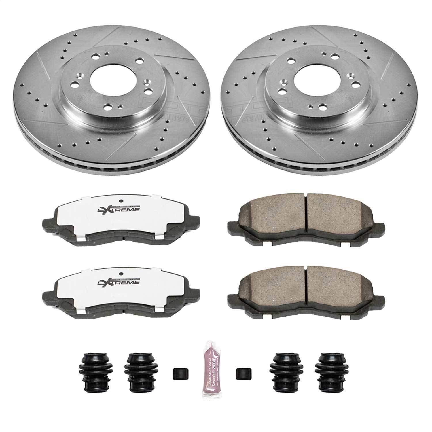 Power Stop K094-26 Z26 Carbon Fiber Brake Pads & Drilled Slotted Rotors Kit - Compatible with 2006-2012 Mitsubishi Eclipse & 2004-2009 Galant | High-Performance Braking for Street & Track Use