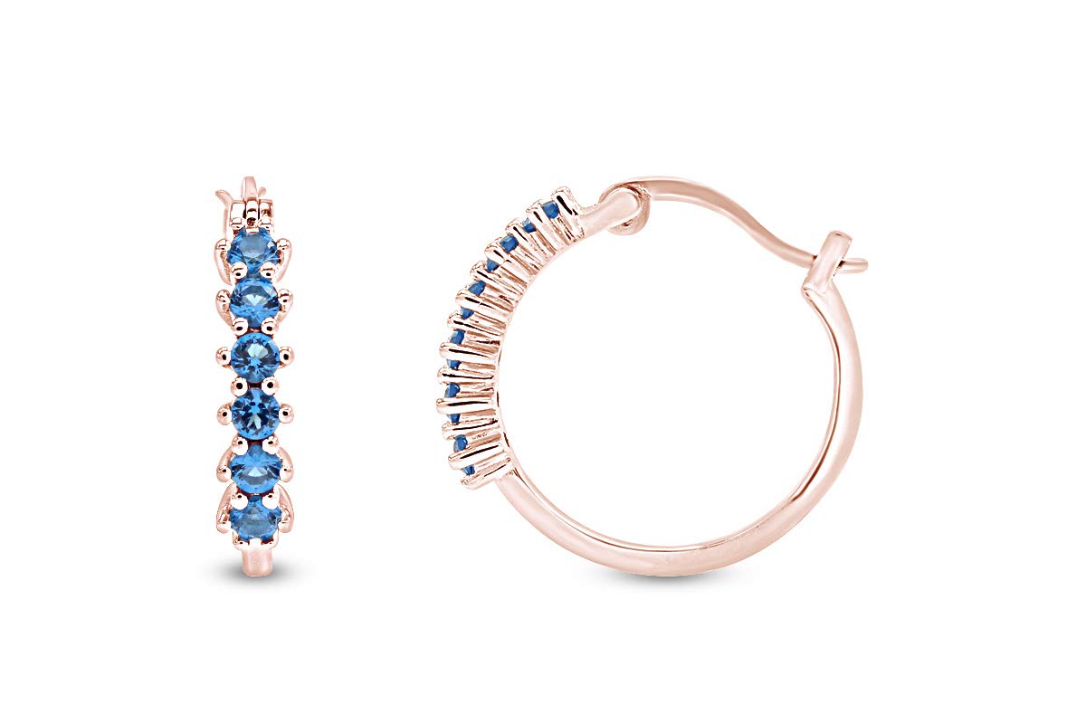 14K Gold Plated 925 Sterling Silver Simulated London Blue Topaz Hoop Earrings for Women - Elegant Jewelry Gift for Birthday, Anniversary & Special Occasions