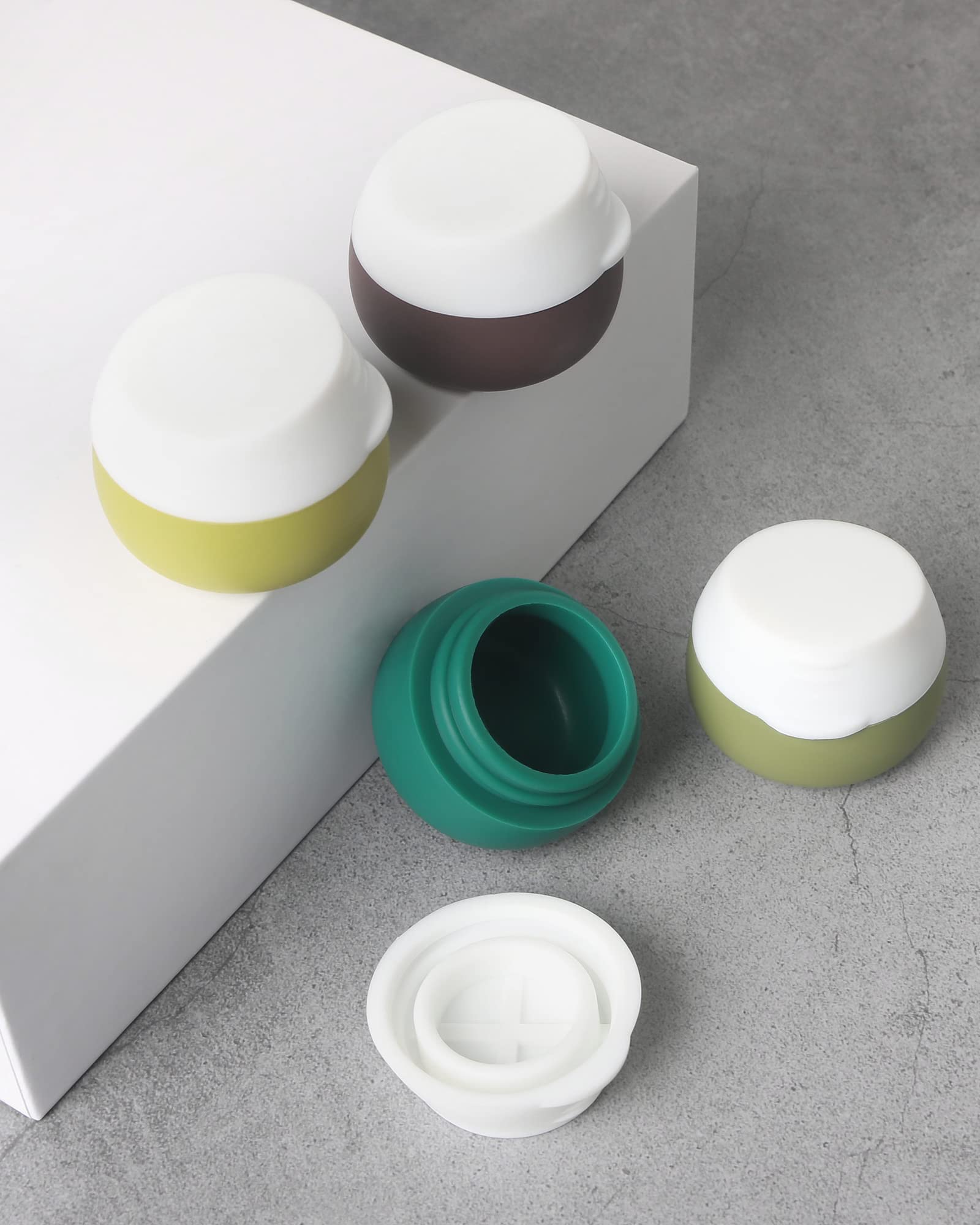 Gemice Silicone Travel Containers for Toiletries - 4-Piece TSA Approved Leak-Proof Cream Jars for Cosmetic, Makeup, Face & Body Creams - Perfect for Air Travel, Gym Bags & On-The-Go Skincare