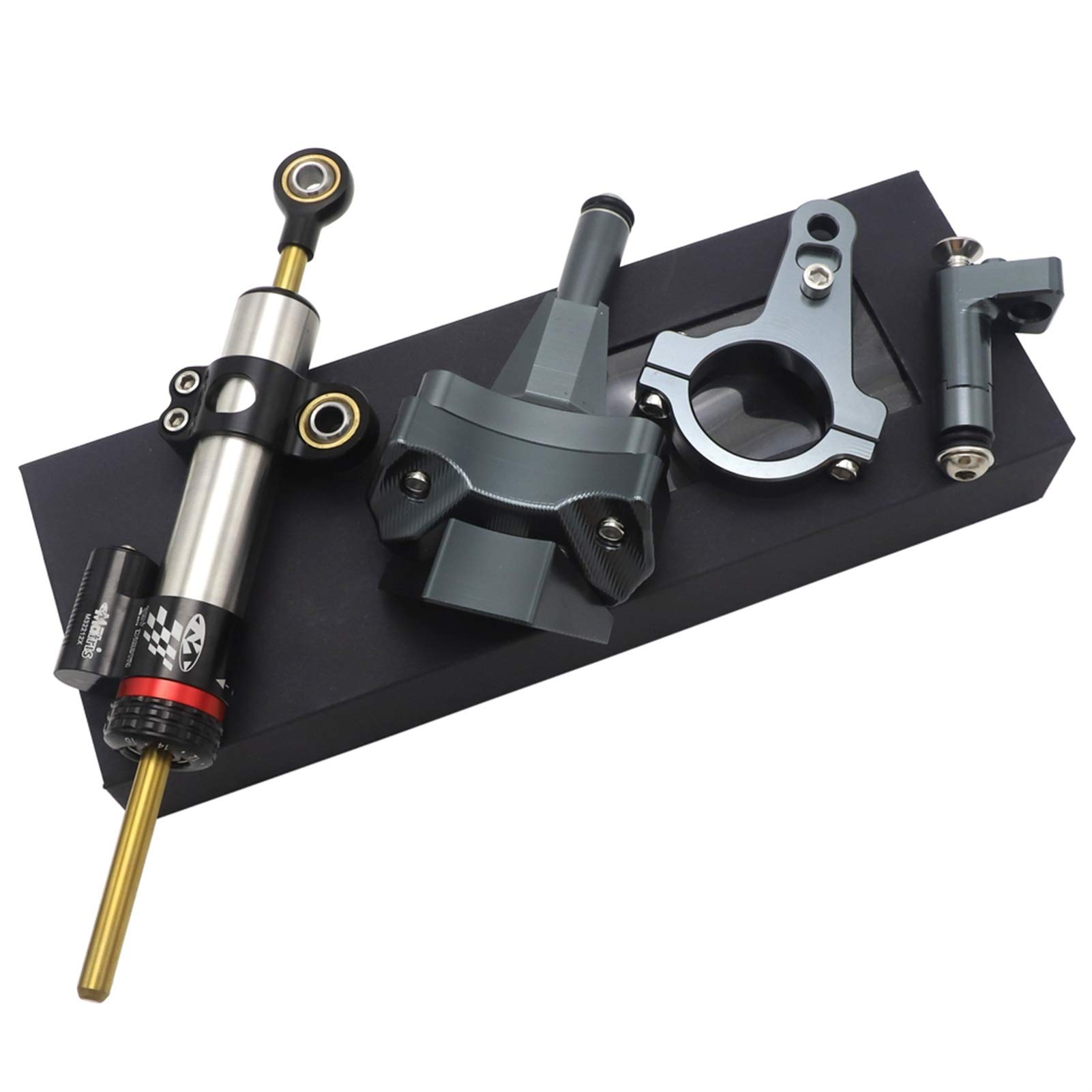 High-Quality CNC Aluminum Motorcycle Steering Damper Stabilizer Kit - Safety Control for Kawasaki Ninja 400, Z400, ZX-4R, ZX4R - Red Mounting Set | Perfect for Track Racing and Street Riding