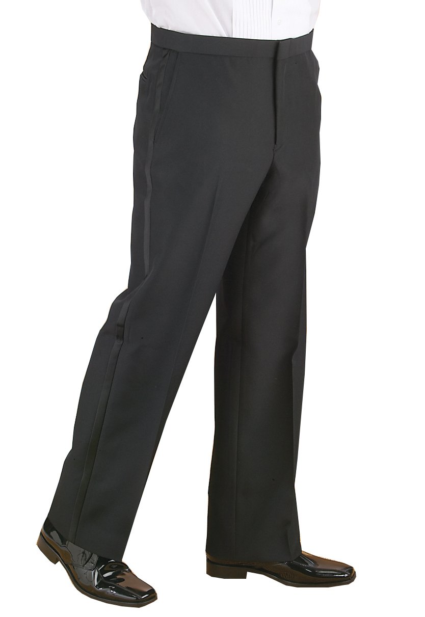 7-Piece Men's Tuxedo Suit Set with Flat Front Pants, Scarlet Vest & Tie | Formal Wedding, Prom, Black Tie Event Outfit