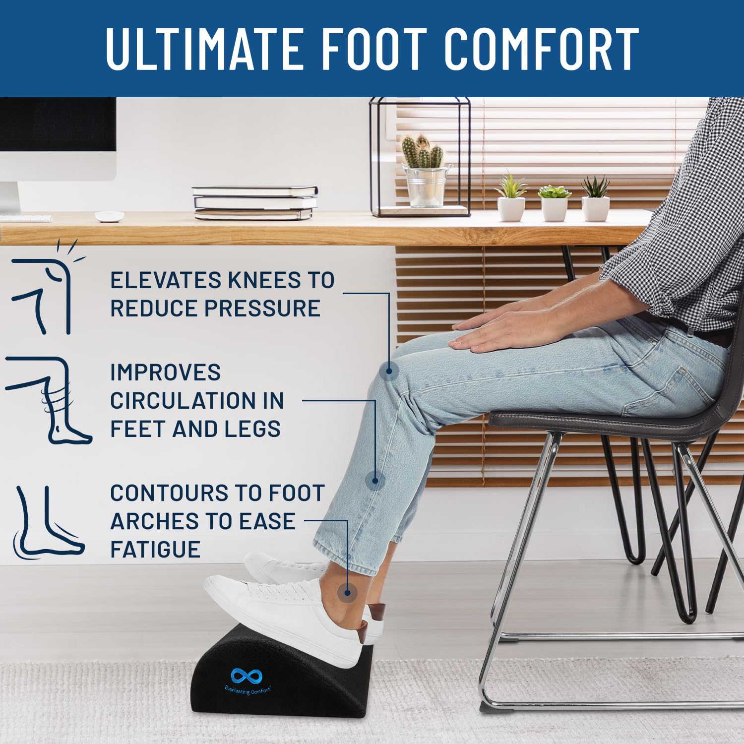 Ergonomic Memory Foam Foot Rest for Under Desk - Adjustable Office Foot Stool & Leg Elevation Pillow for Home Office, Gaming & Work - Improves Posture & Circulation (Perfect for Long Hours of Sitting)