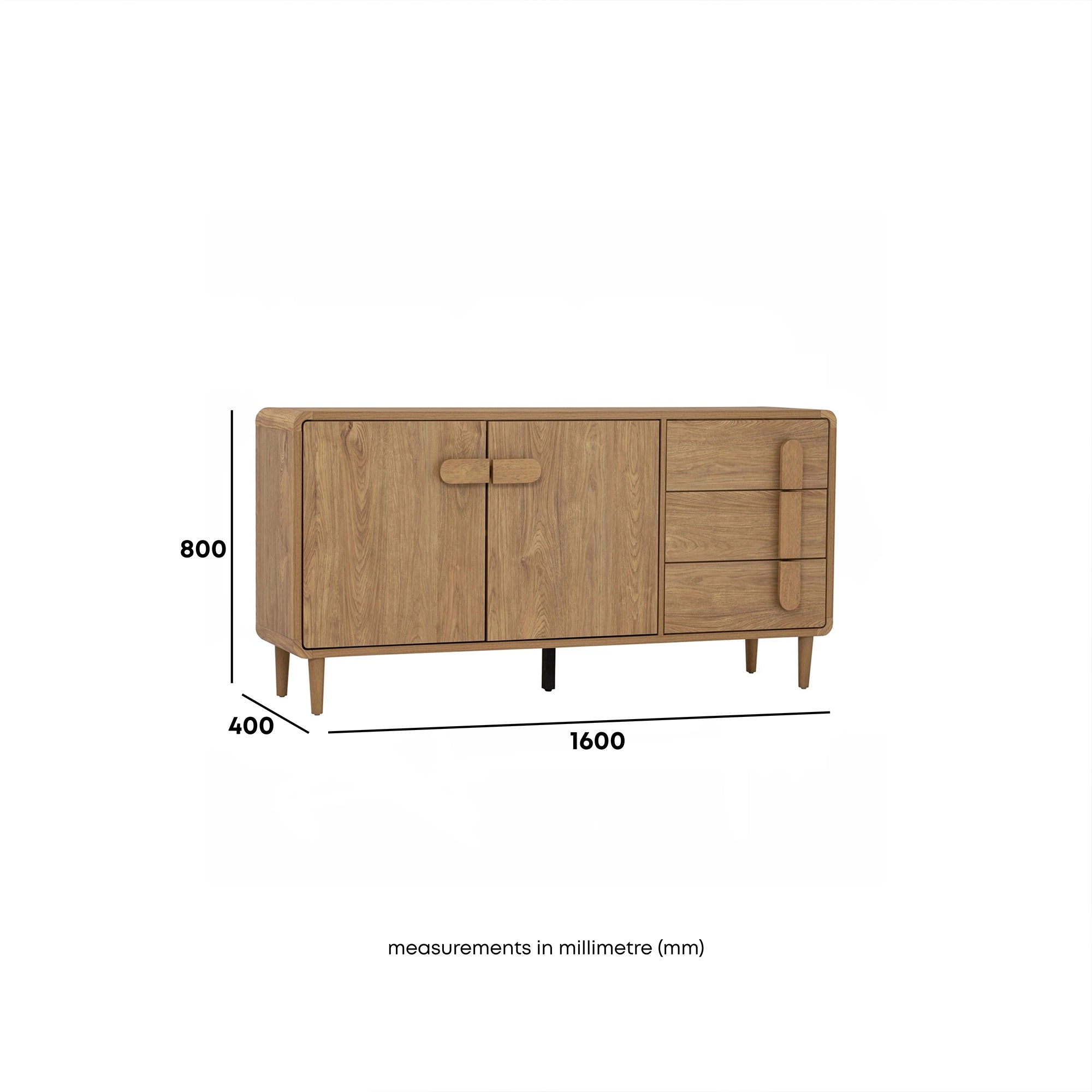 Modern Sora Sideboard 1.6m - 63 Inch Wide Buffet Cabinet with Storage Shelves for Dining Room, Living Room & Entryway - Solid Wood TV Stand with Drawers & Doors - Rustic Home Furniture for Farmhouse Decor