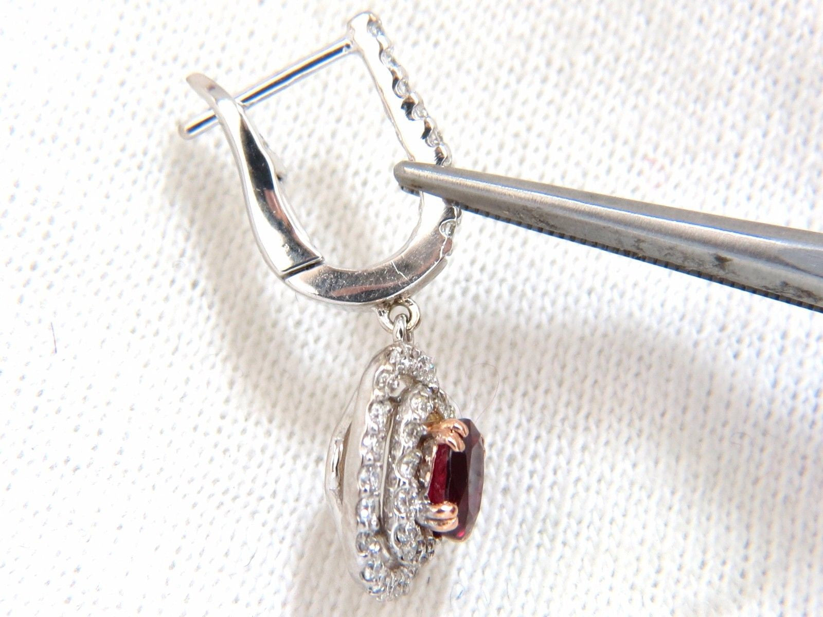 2.70ct Natural Deep Red Ruby Diamond Double Halo Dangle Earrings in 14K Gold - Elegant Jewelry for Weddings, Parties & Special Occasions