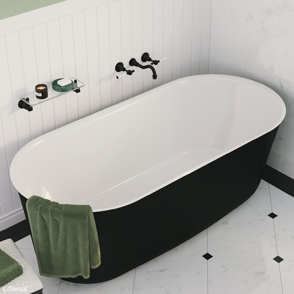 Fienza FR72 1700B Windsor Freestanding Acrylic Bathtub 1700mm - Matte Black Finish | Modern Luxury Bath for Spa-Like Relaxation in Master Bathroom