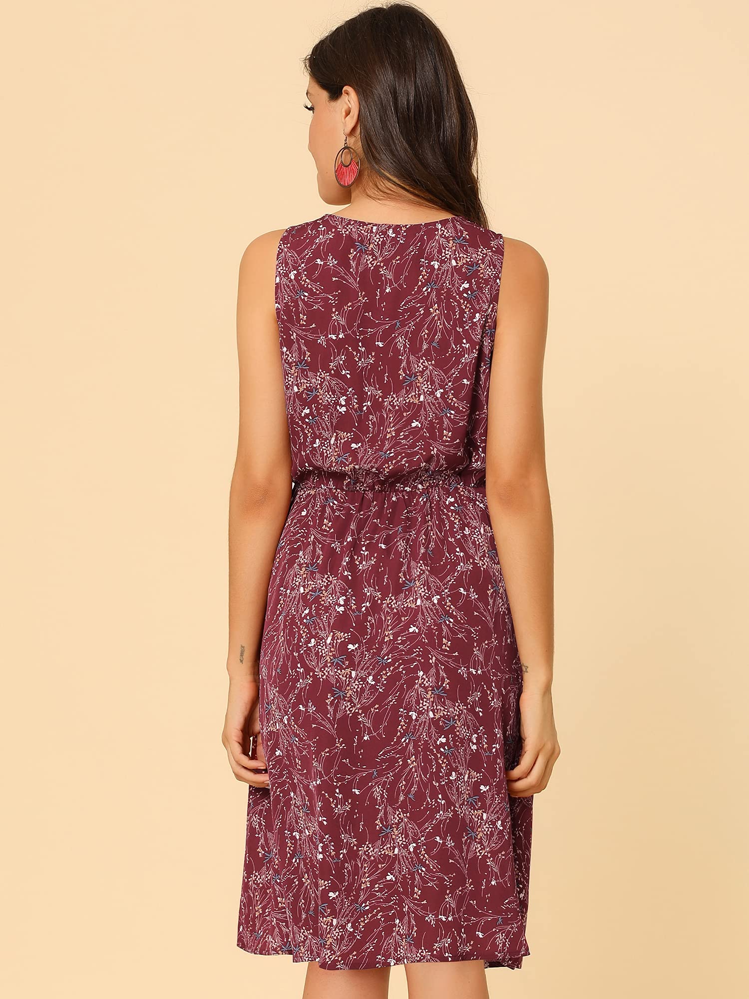 Allegra K Women's Floral Midi Dress - Sleeveless Summer Wedding Guest Dress for Easter, Church, Garden Party & Special Occasions