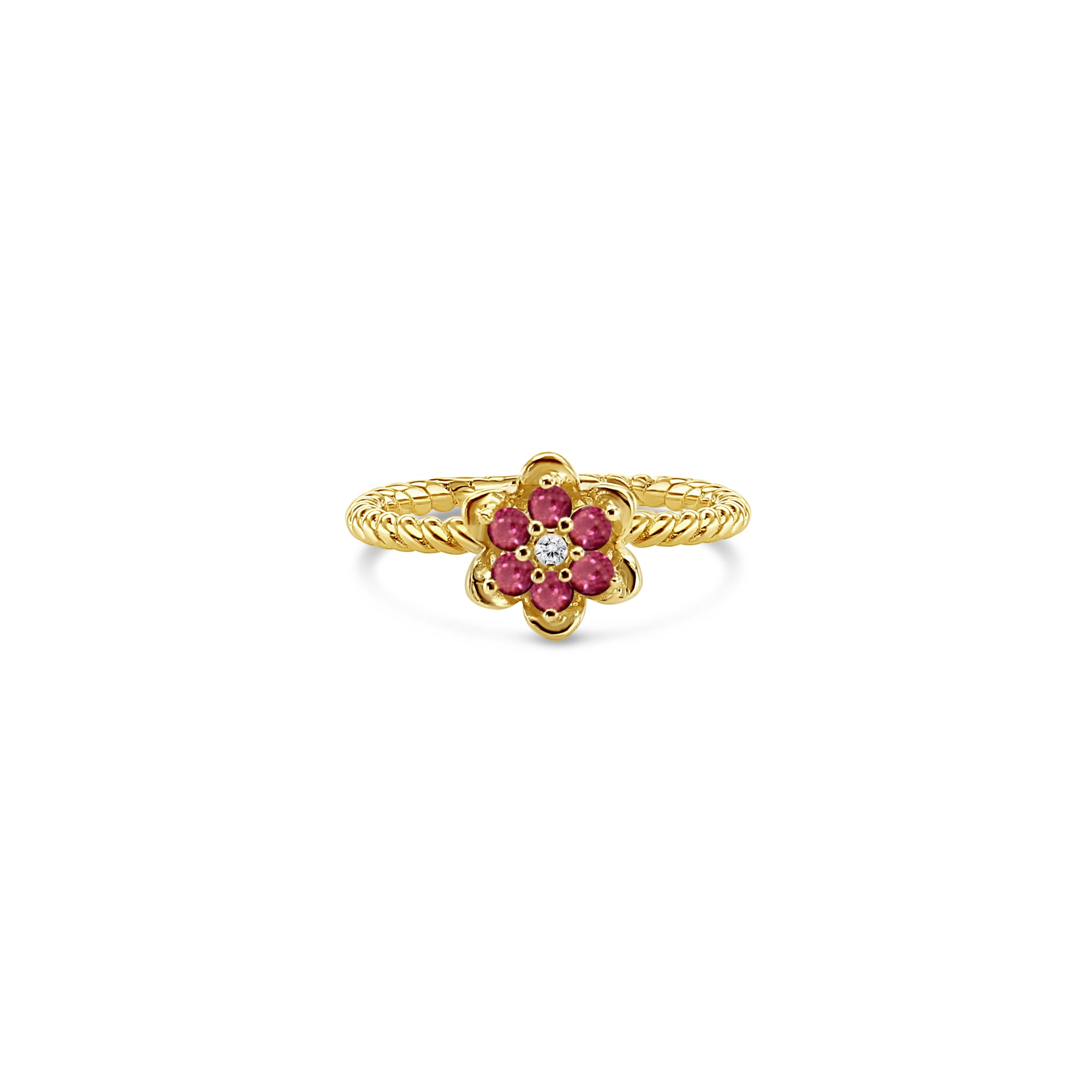 14K Yellow Gold Ruby Tulip Flower Ring for Women - Elegant Floral Jewelry for Weddings, Anniversaries & Special Occasions