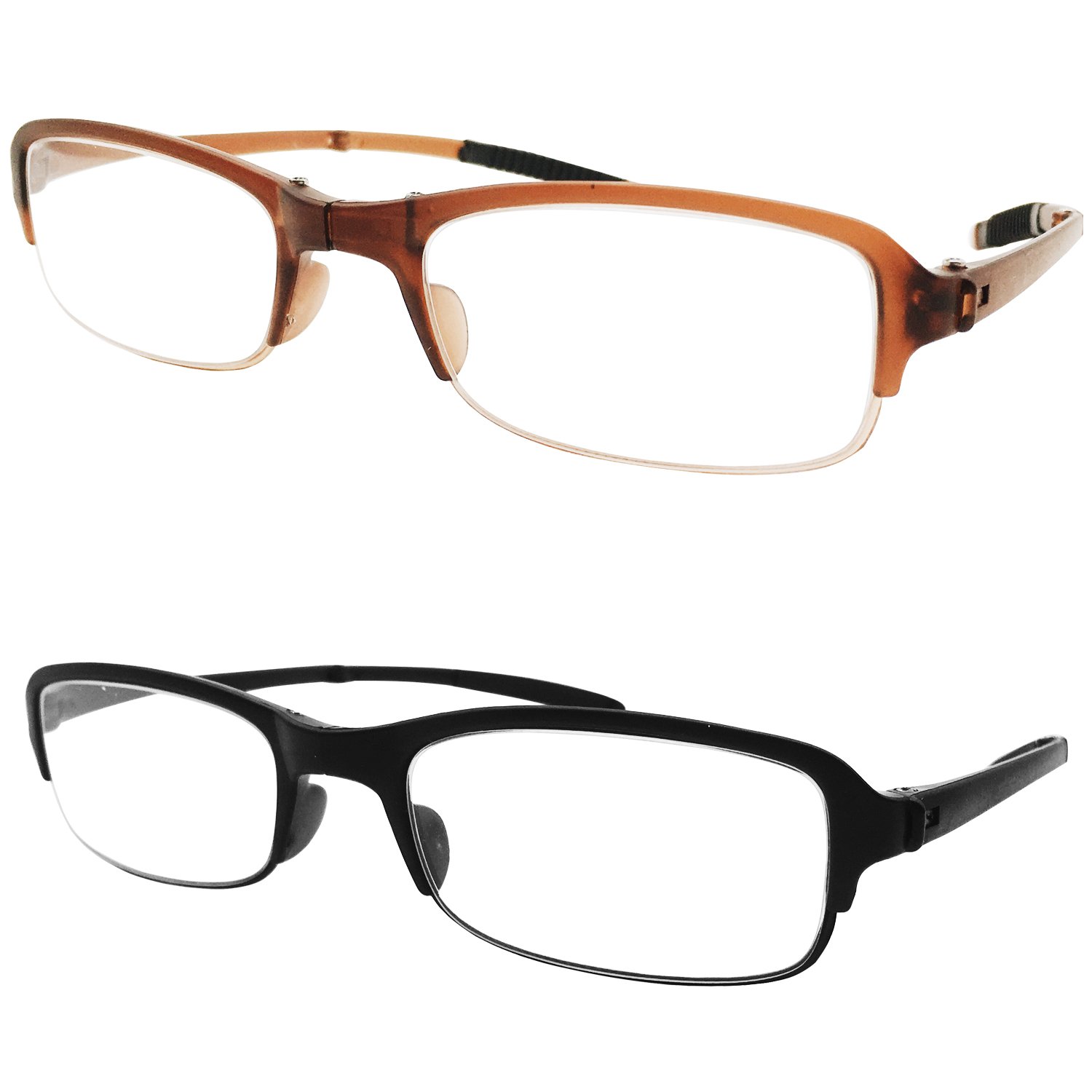 2 Pairs Lightweight Folding Reading Glasses with Travel Case - Portable Readers for Men & Women - Perfect for Travel, Reading, and Outdoor Activities