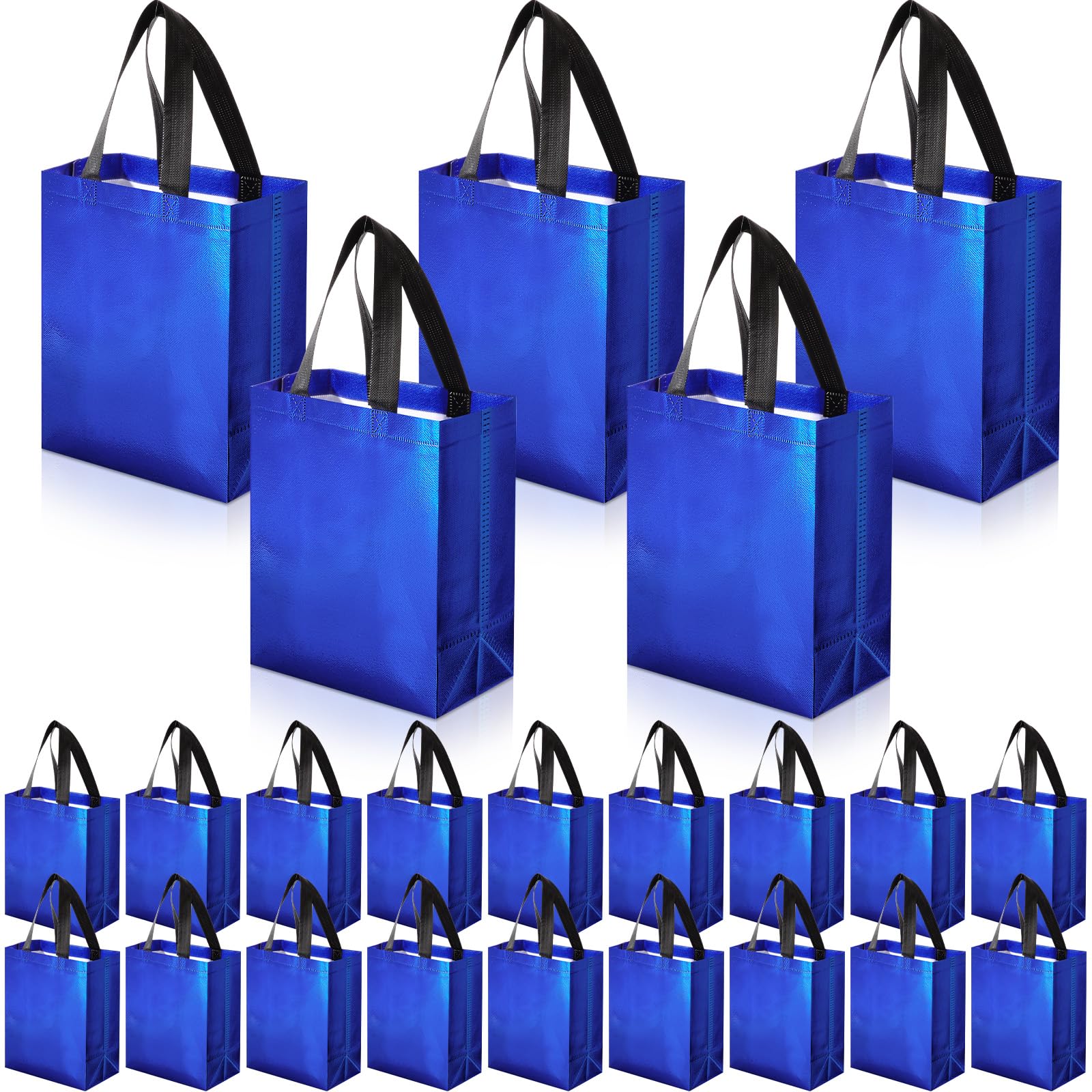 Eccliy 80-Piece Reusable Glossy Tote Gift Bags with Handles - Bulk Grocery Bags for Wedding, Bachelorette Party & Christmas (Medium, Blue) | Perfect for Party Favors, Gift Wrapping & Eco-Friendly Shopping