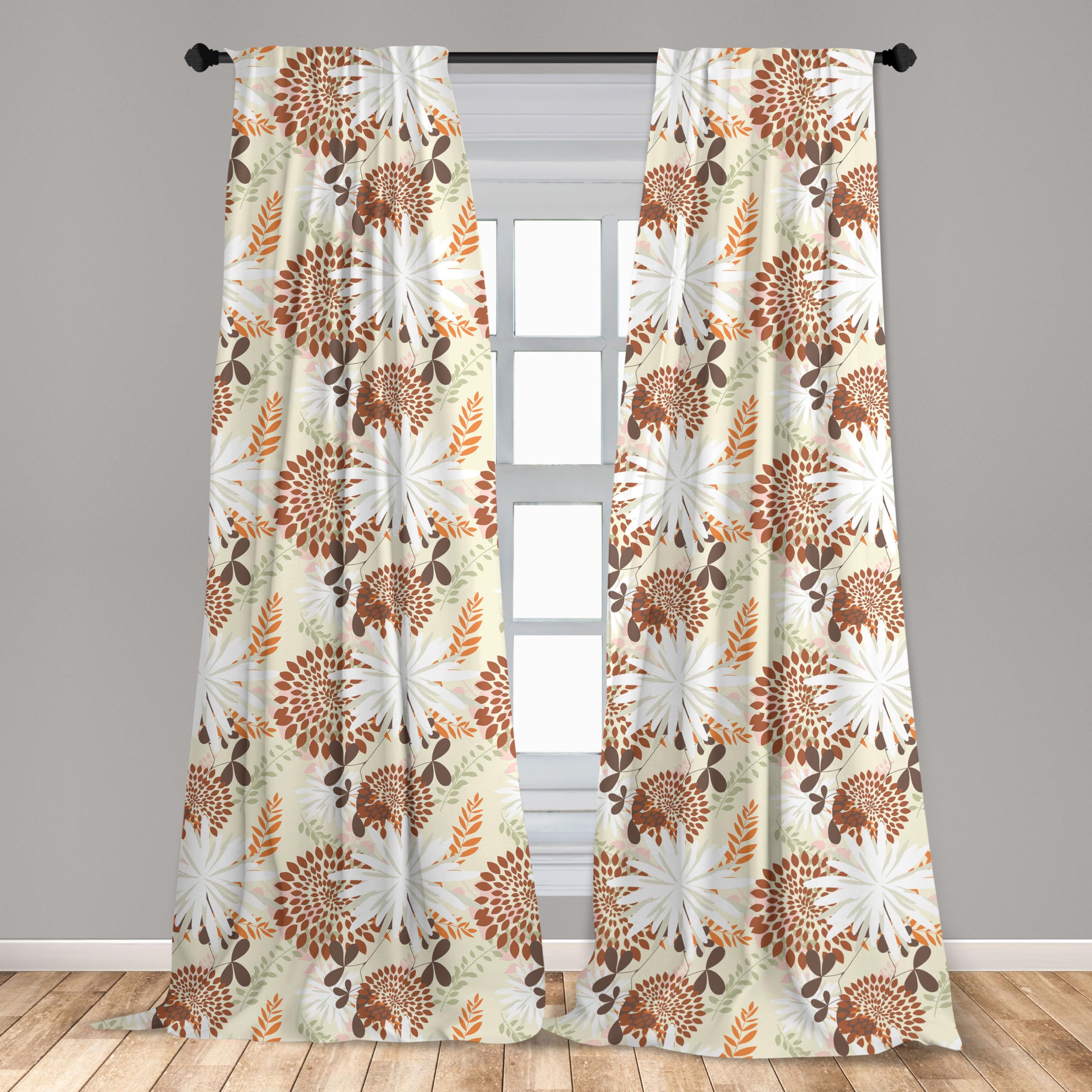 Ambesonne Floral Window Curtains - Spring Blossom Petals & Leaves Design - Lightweight 2-Panel Set with Rod Pocket - 28