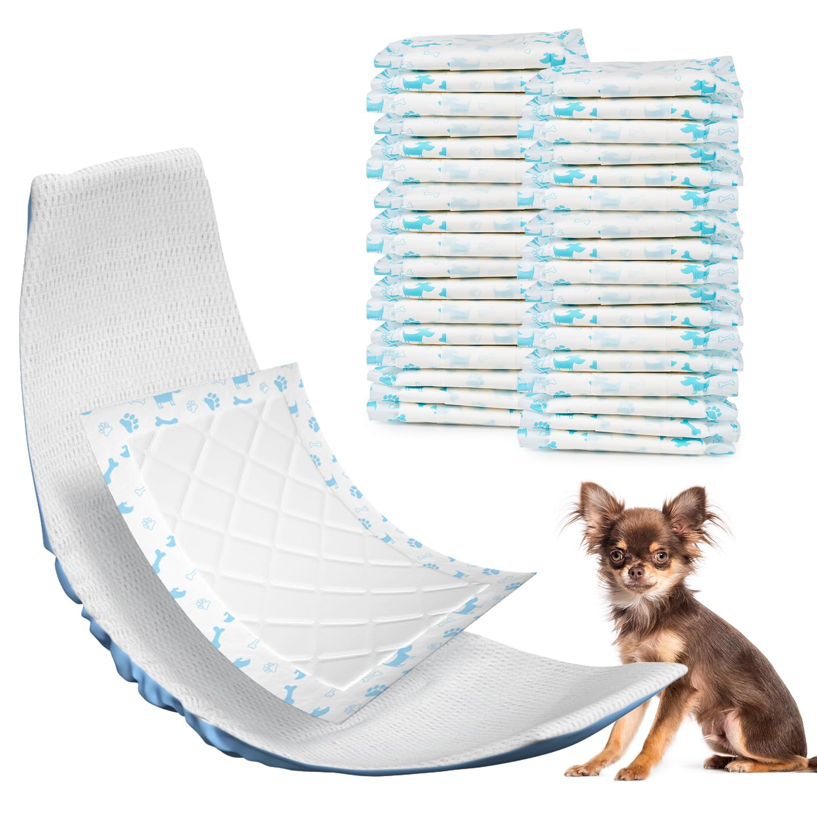MICOOYO Disposable Dog Diaper Liners & Pads - XS 25 Count, Blue | Absorbent Male Dog Belly Band Inserts, Puppy Period & Incontinence Pads | Ideal for House Training, Travel & Senior Dogs