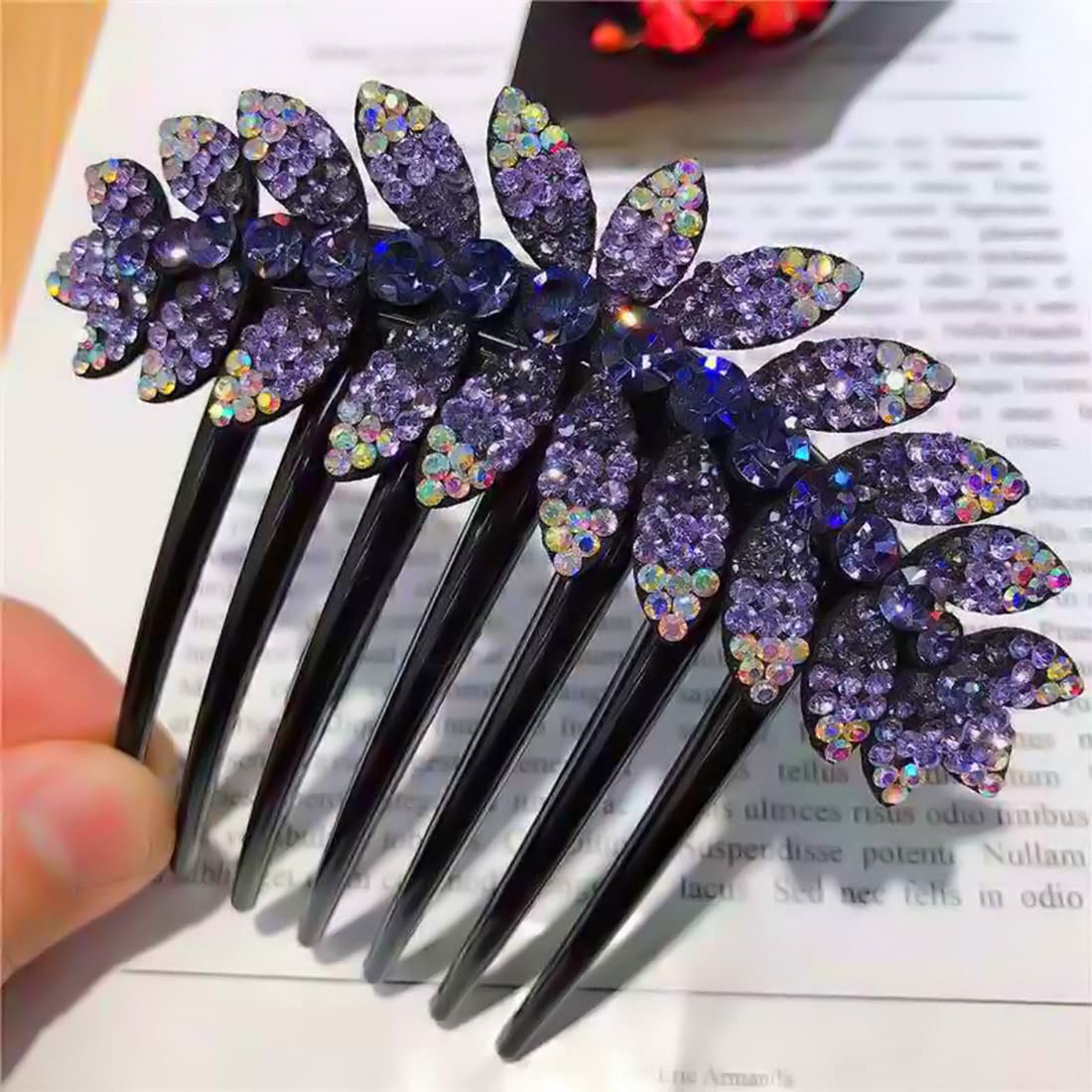 PALAY® Purple Leaf Hair Clips for Women - Crystal Flower Hair Comb Pins, Sliding Barrettes for Girls & Bridal Hair Accessories (Purple) - Perfect for Weddings, Parties & Everyday Styling