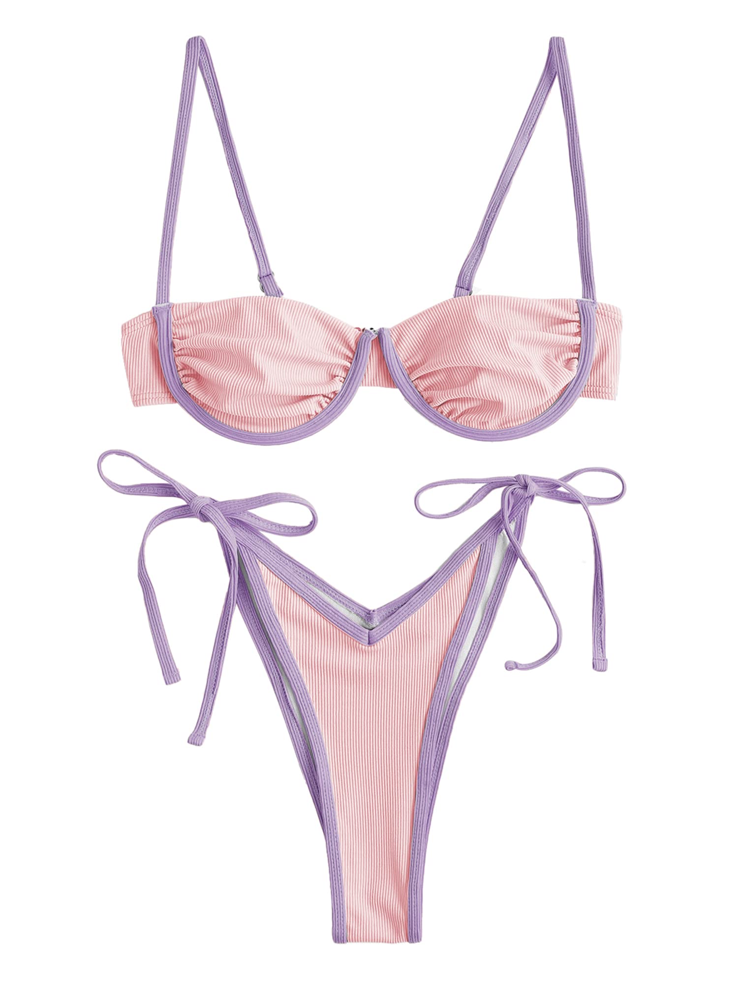 ZAFUL Floral Underwire Bikini Set - High Cut V-Wire Swimwear for Beach & Pool