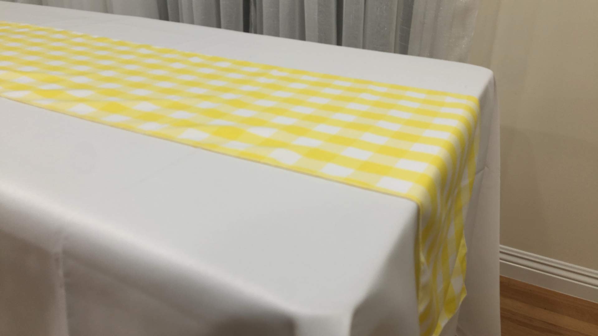 Premium Buffalo Plaid Checkered Table Runner - 14x108 Inch Polyester Kitchen Dining Tablecloth - Yellow Gingham Check Decorative Runner for Farmhouse, Christmas, Weddings & Holiday Decor