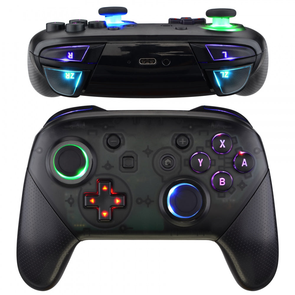 eXtremeRate Multi-Color LED Thumbsticks & Buttons Kit for Nintendo Switch Pro Controller - 9 Color Modes, 6 Lighting Zones, DIY Customization (NSLED002) - Perfect for Gaming, Streaming & Night Play